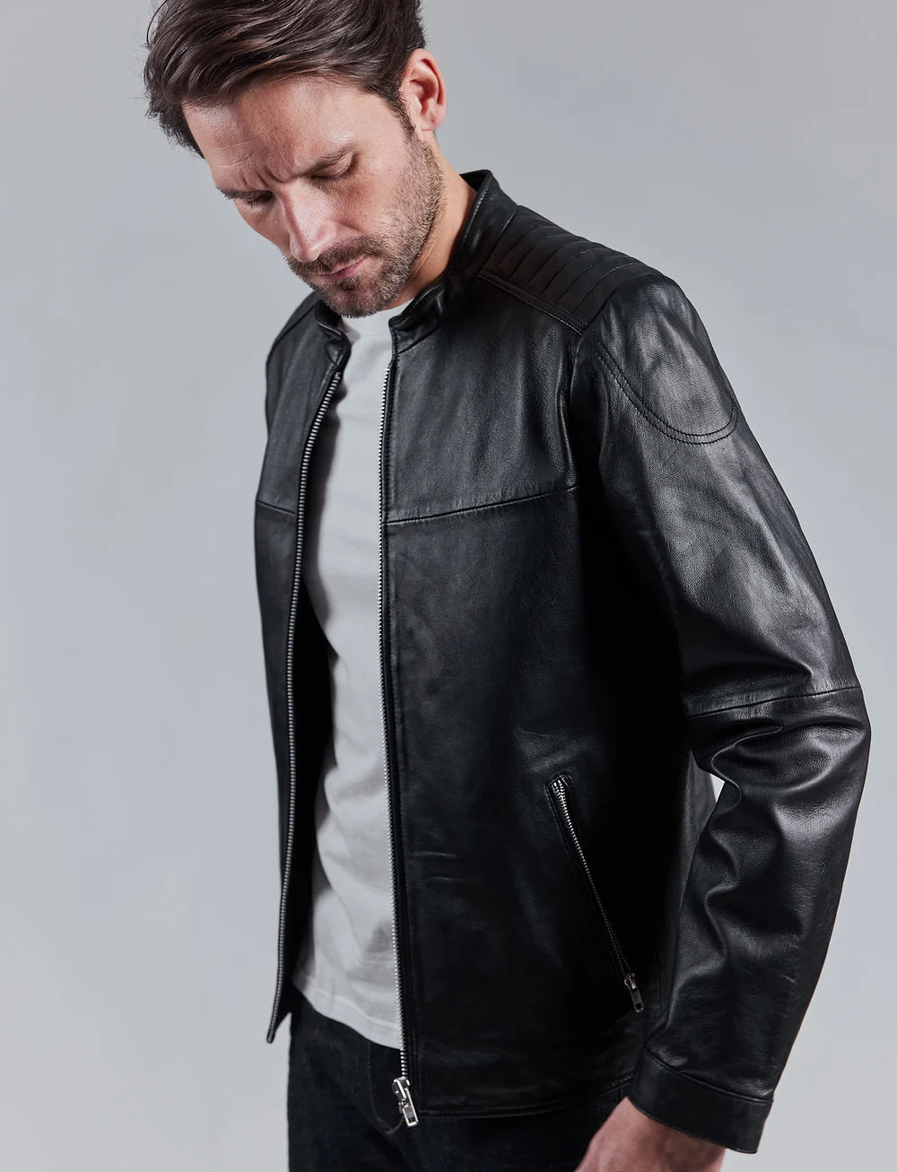 Jofama - Adam Zipped Leather Jacket - efterårsjakker - black - 3