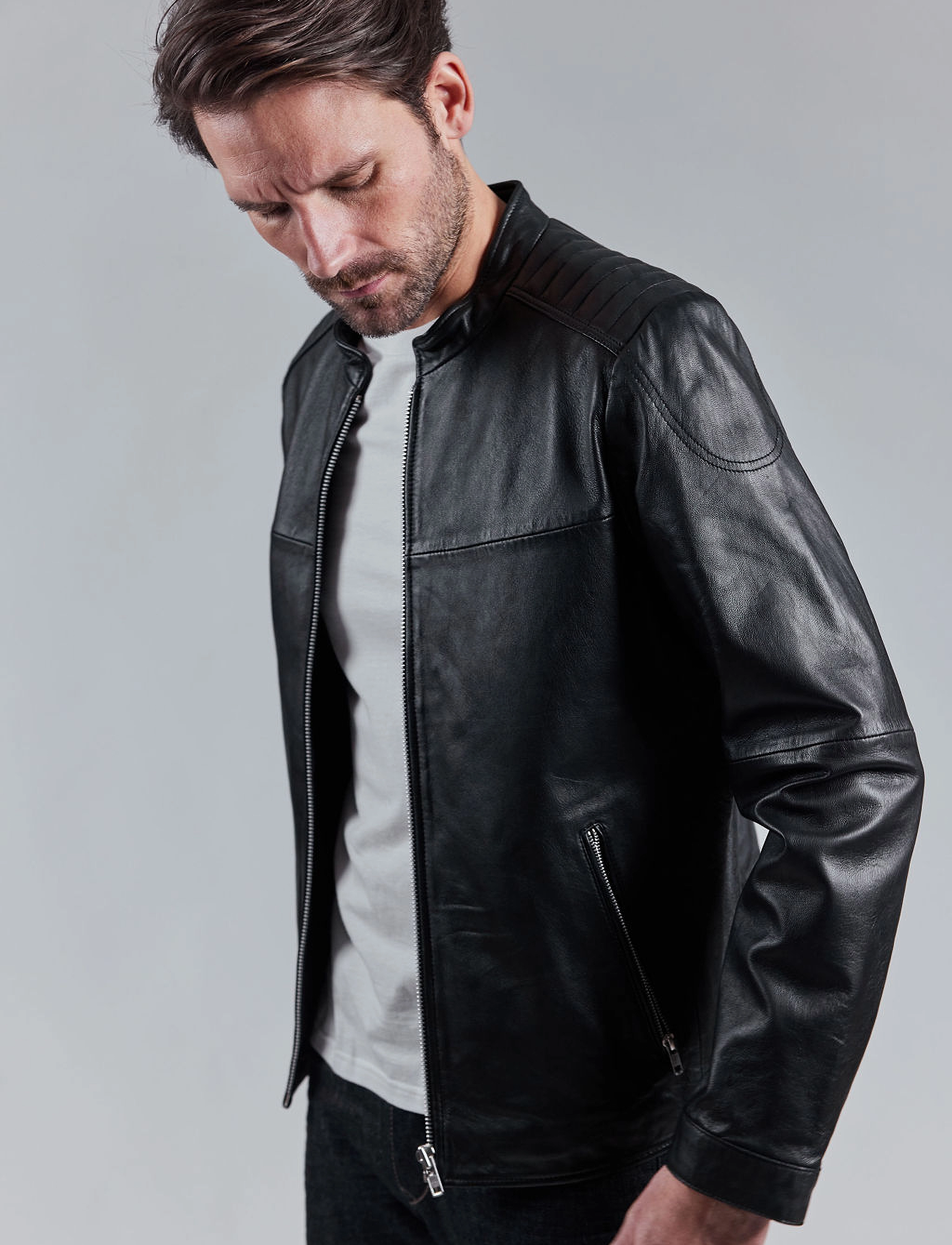 Jofama - Adam Zipped Leather Jacket - black - 3