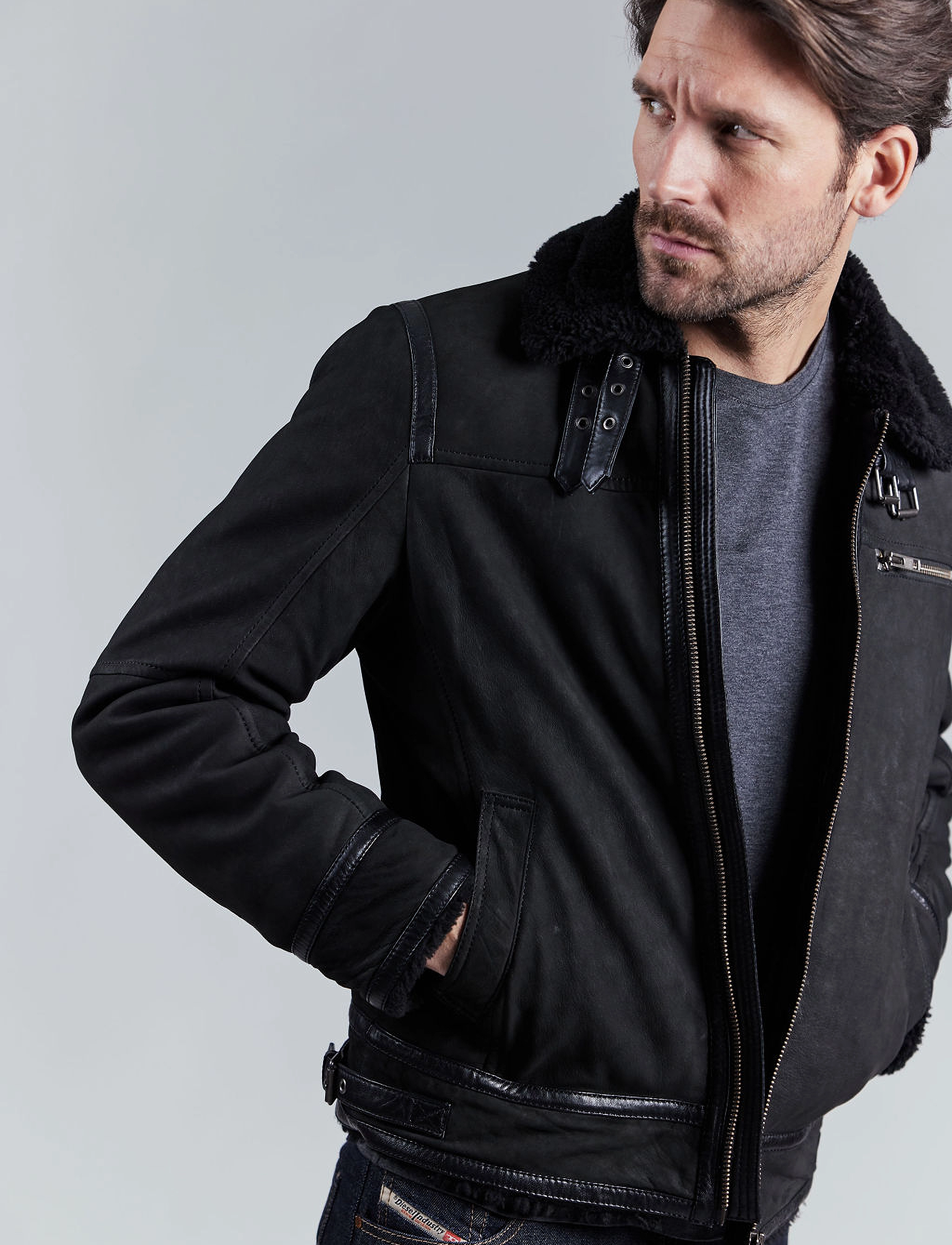 Jofama - Edgar Nubuck Shearling Jacket - black - 4