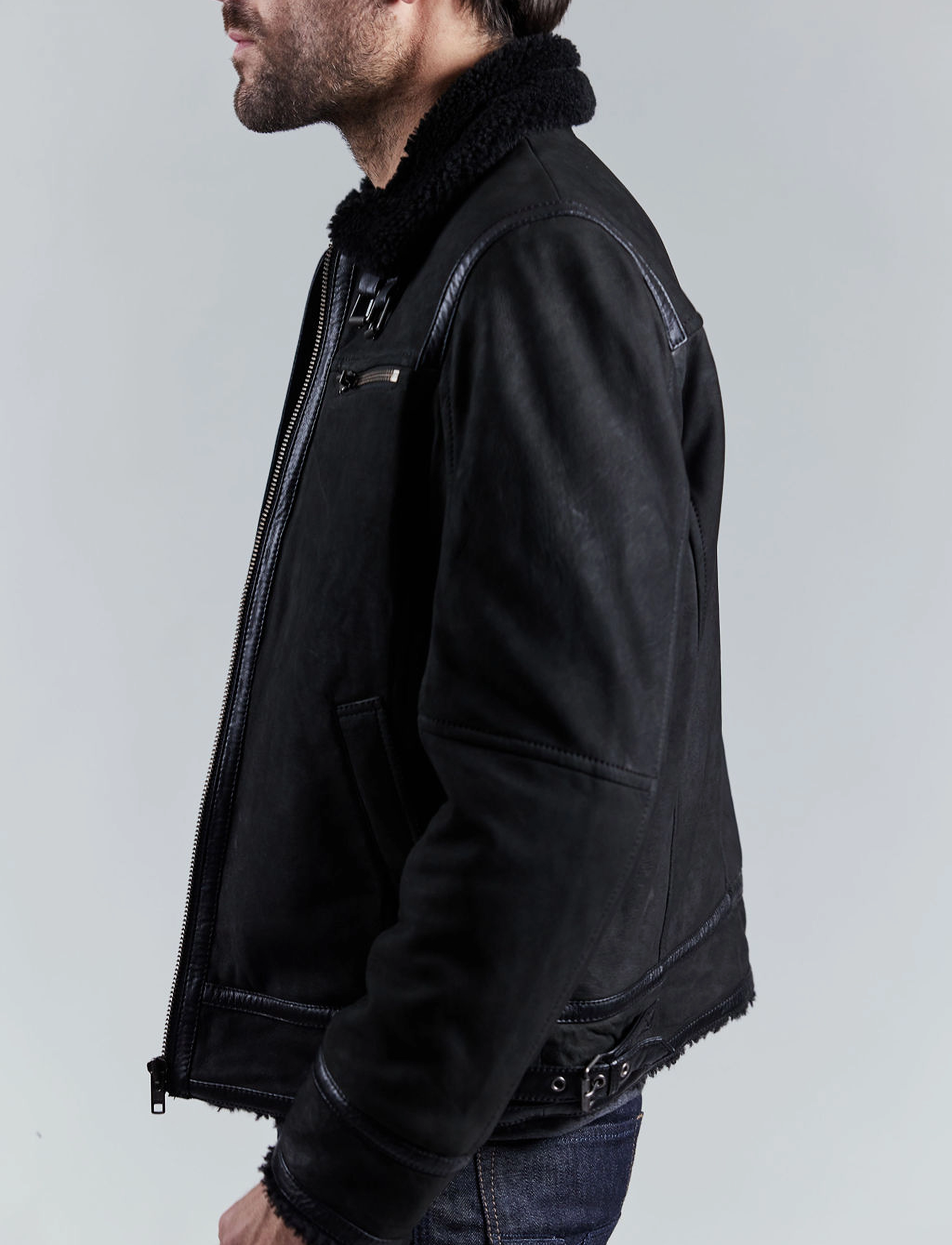 Jofama - Edgar Nubuck Shearling Jacket - black - 5
