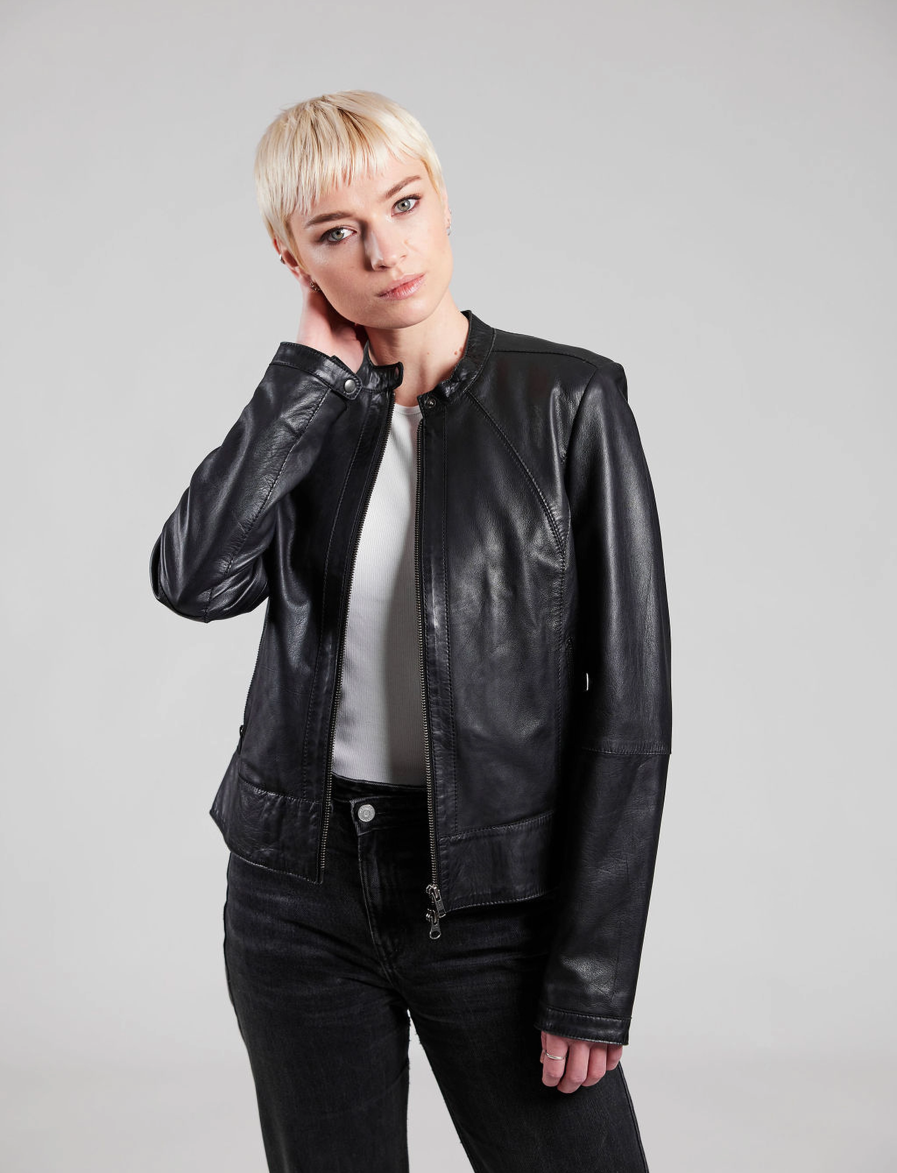 Jofama - Diora Classic Leather Jacket - black - 0
