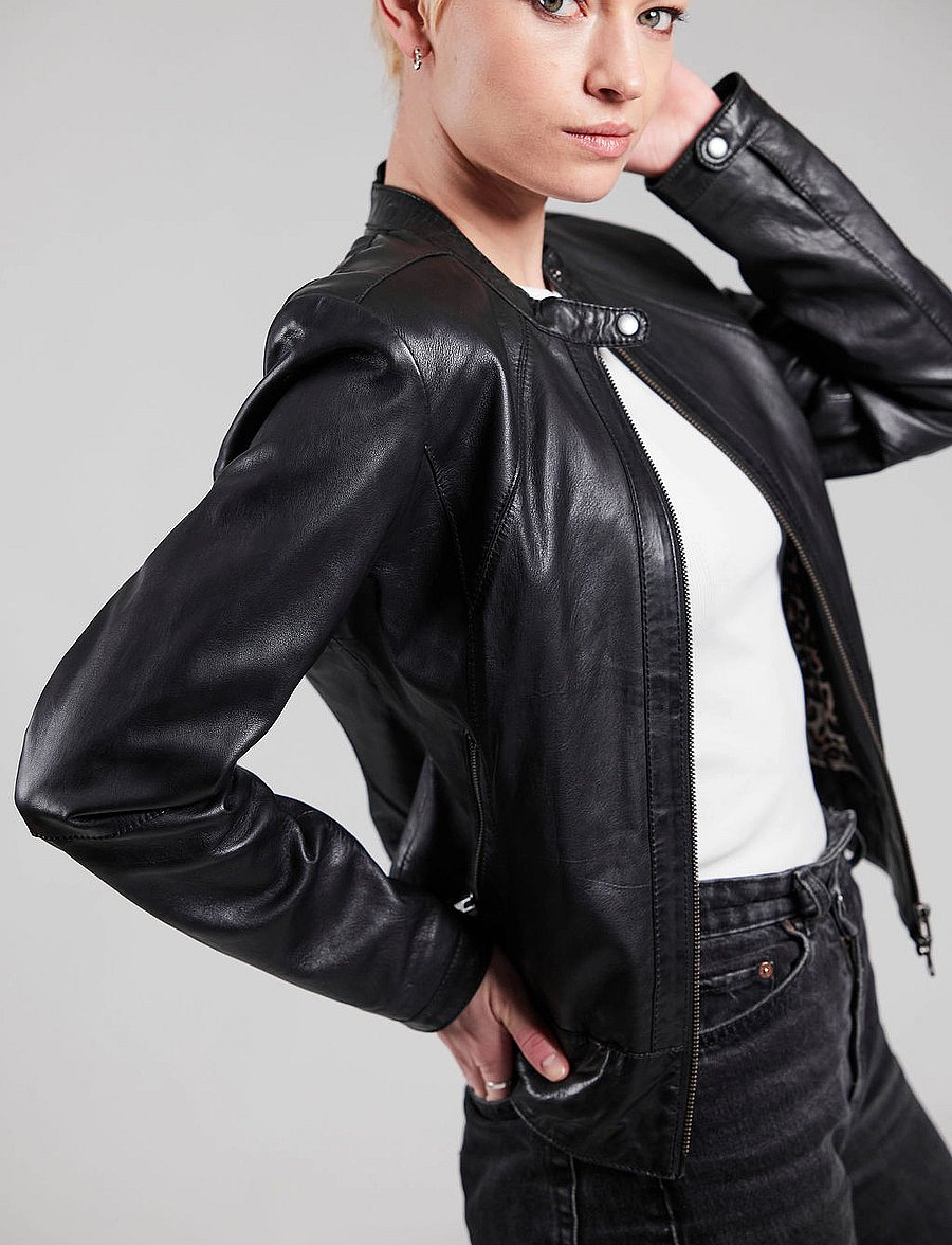 Jofama - Diora Classic Leather Jacket - black - 4