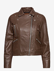 Jofama - Kaley Leather Biker - pavasarinės striukės - brownie - 0