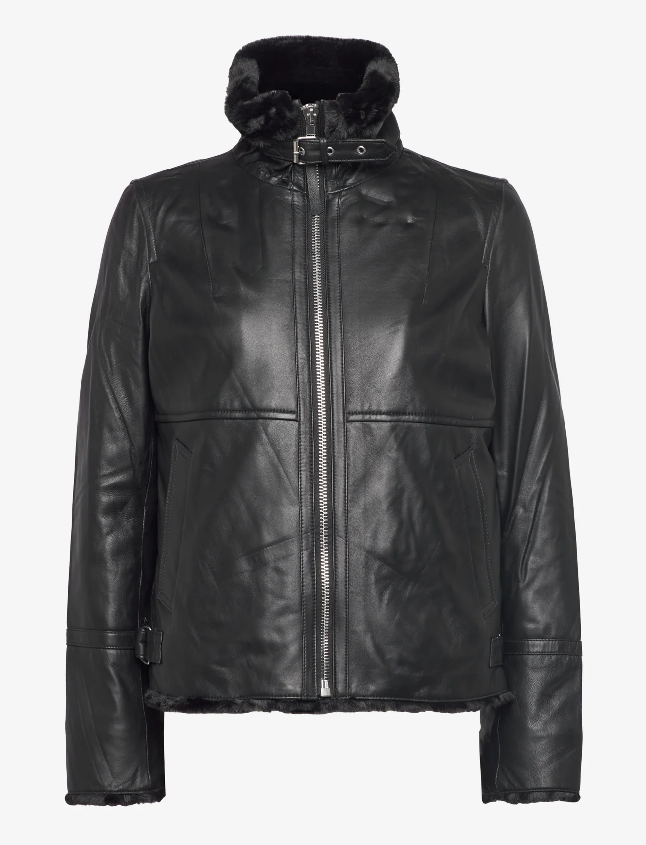 Jofama - Alice Leather Bomber Jacket - spring jackets - black - 0