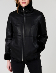 Jofama - Alice Leather Bomber Jacket - spring jackets - black - 5