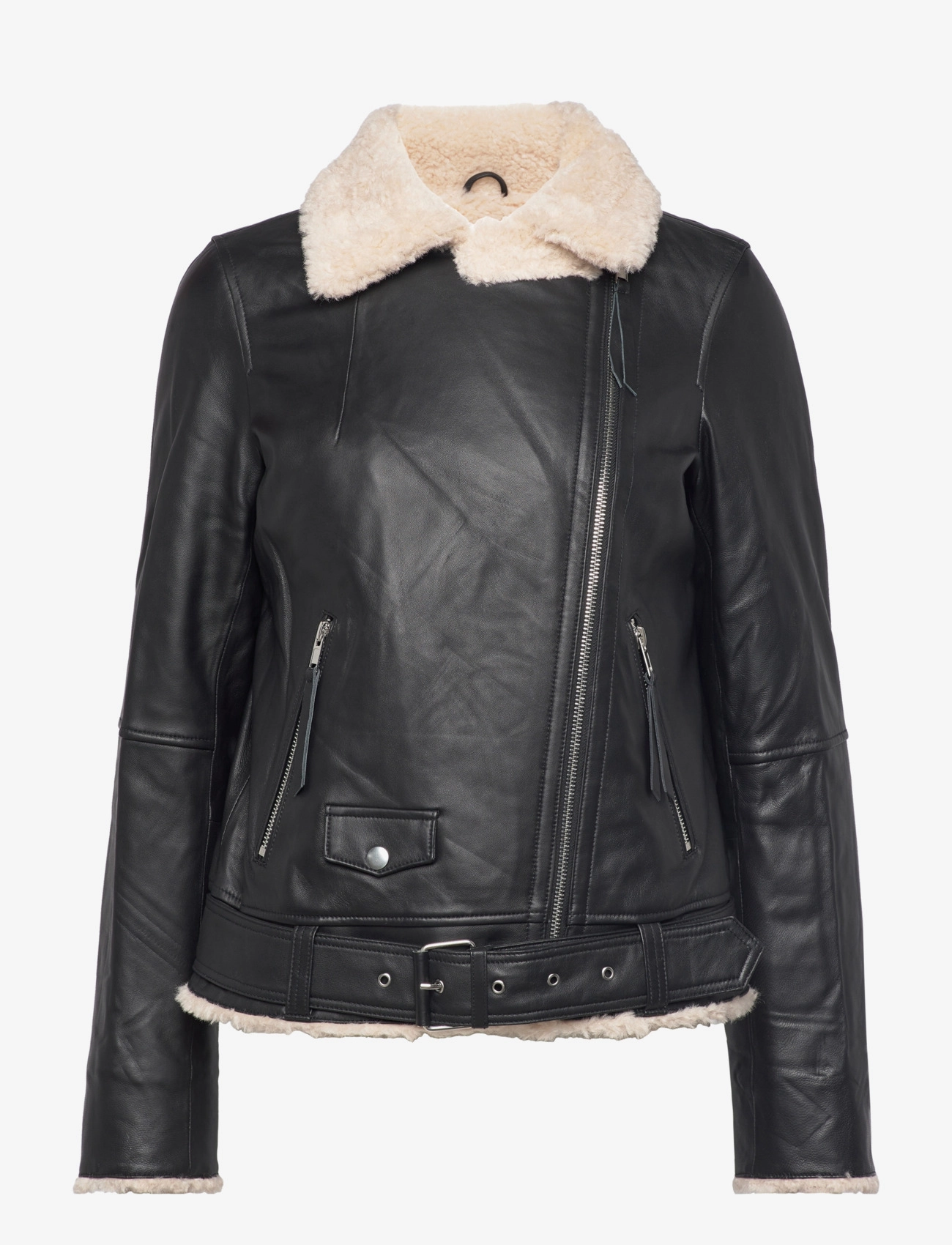JOFAMA Bea Shearling Leder Biker Schwarz - 34 - Damen