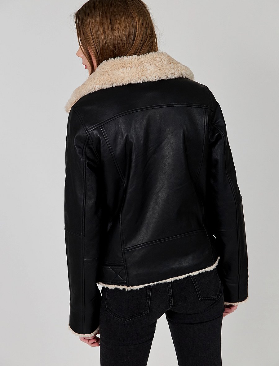 Jofama - Bea Shearling Leather Biker - frühlingsjacken - black - 4