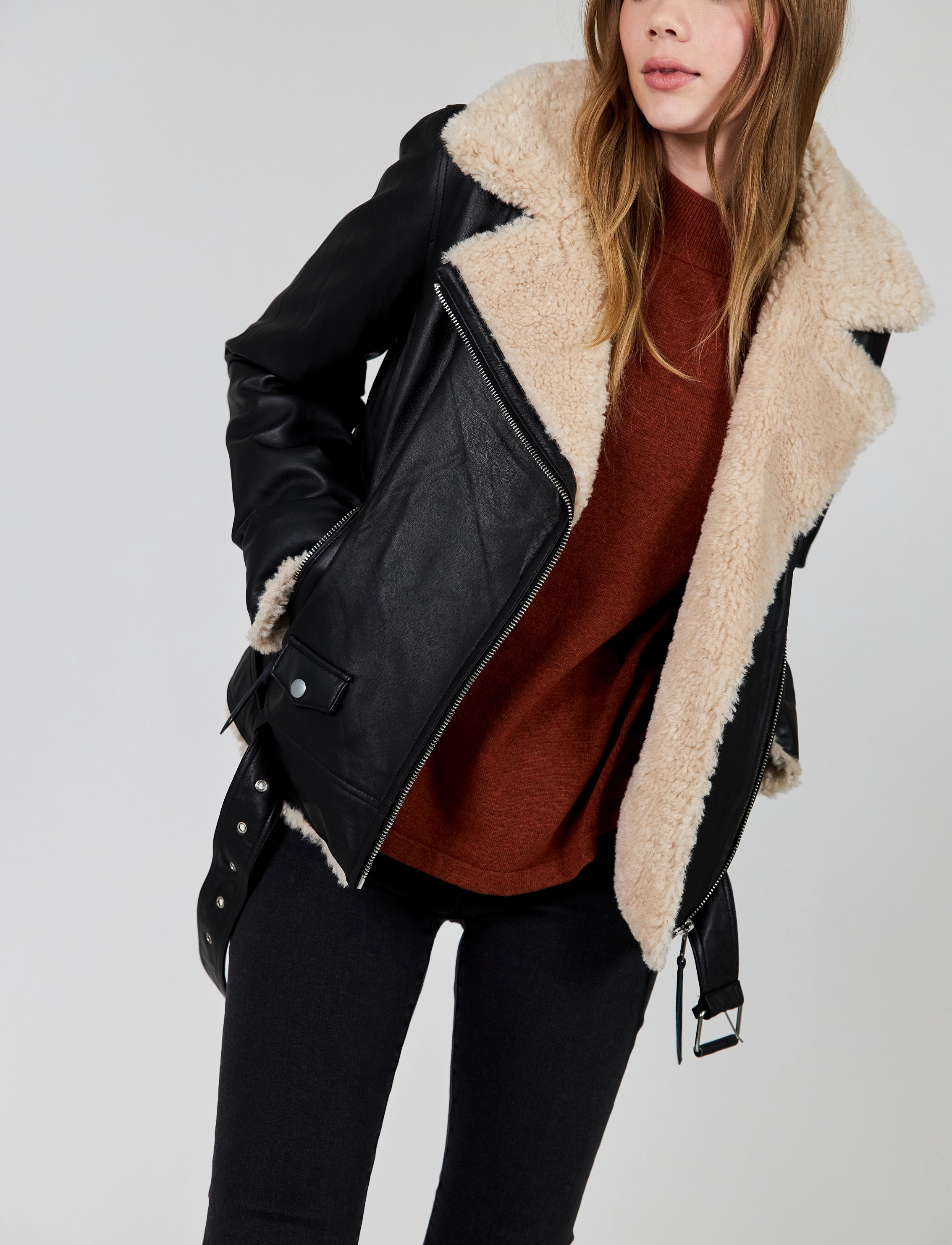 JOFAMA Bea Shearling Leather Biker skinnjackor dam – bild 4