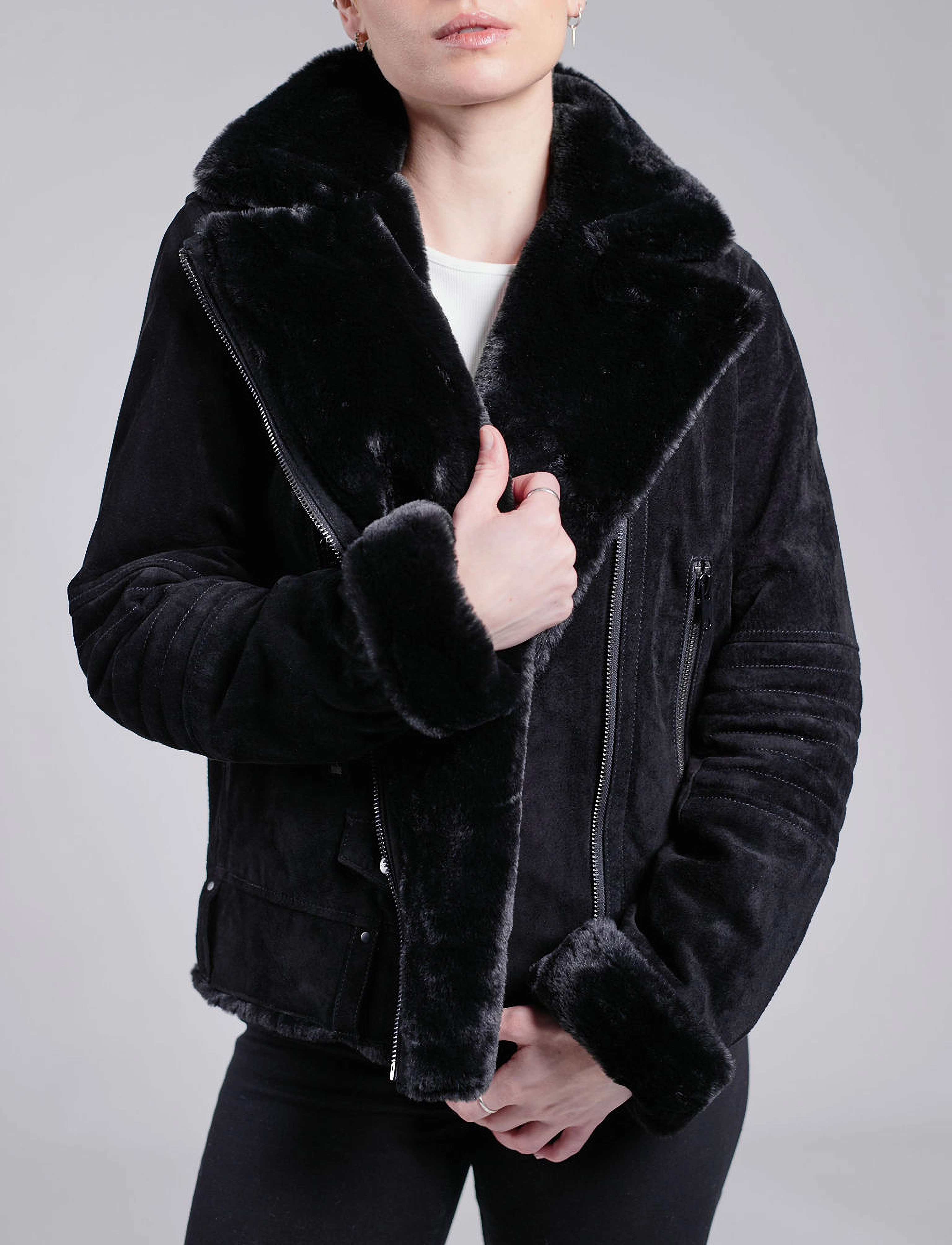 Jofama - Awa Shearling Suede Biker - black - 4