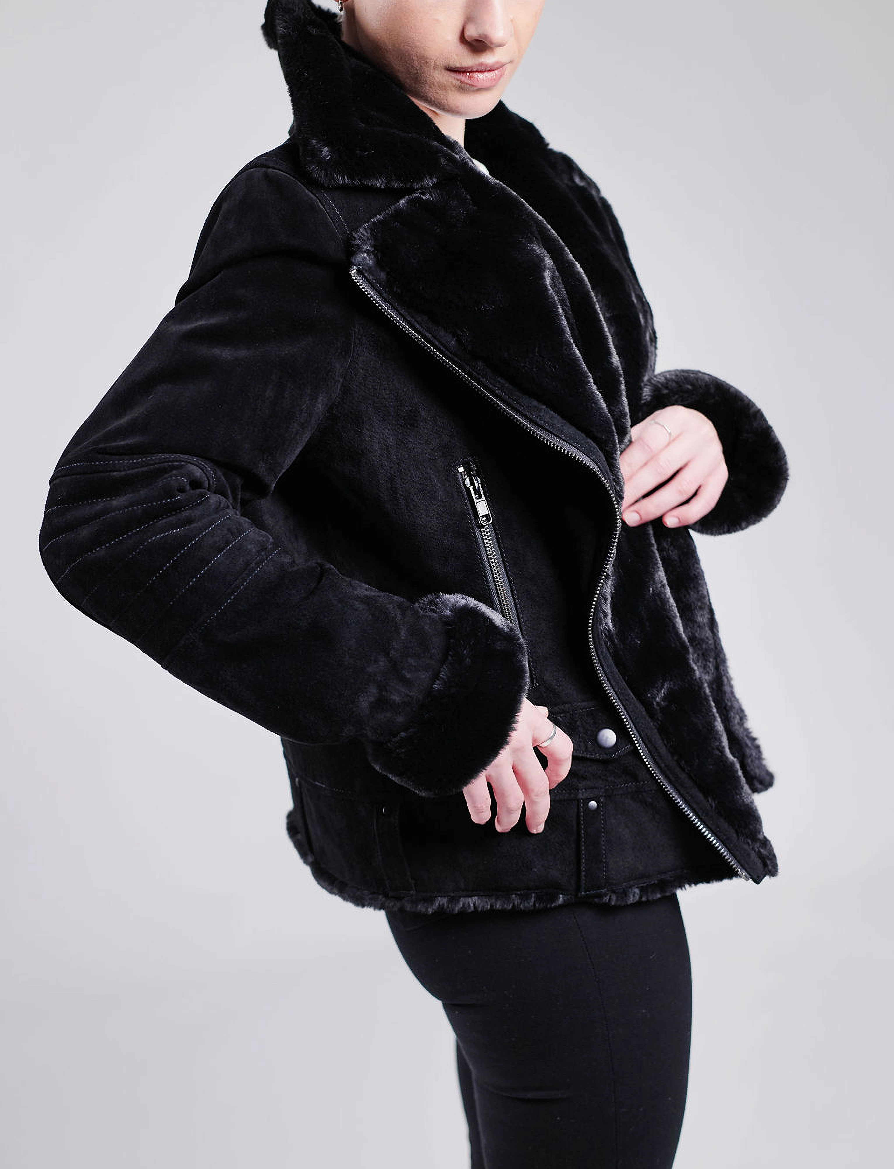 Jofama - Awa Shearling Suede Biker - black - 5