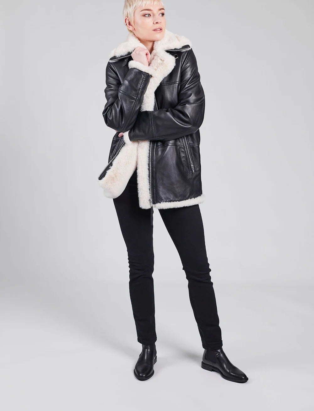Jofama - Debbie Shearling Jacket - læderjakker - black - 0