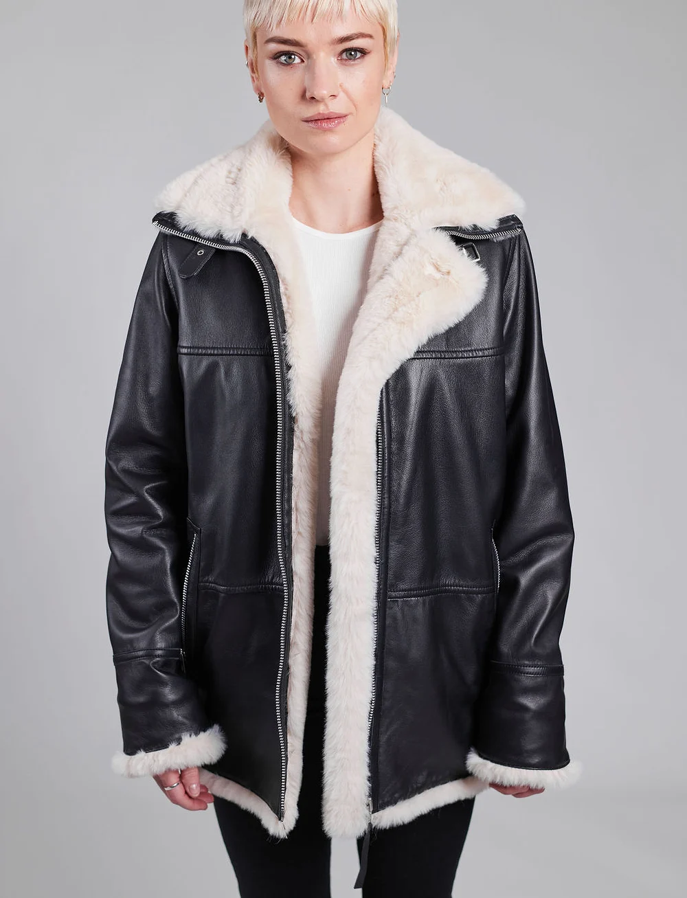 Jofama - Debbie Shearling Jacket - læderjakker - black - 4