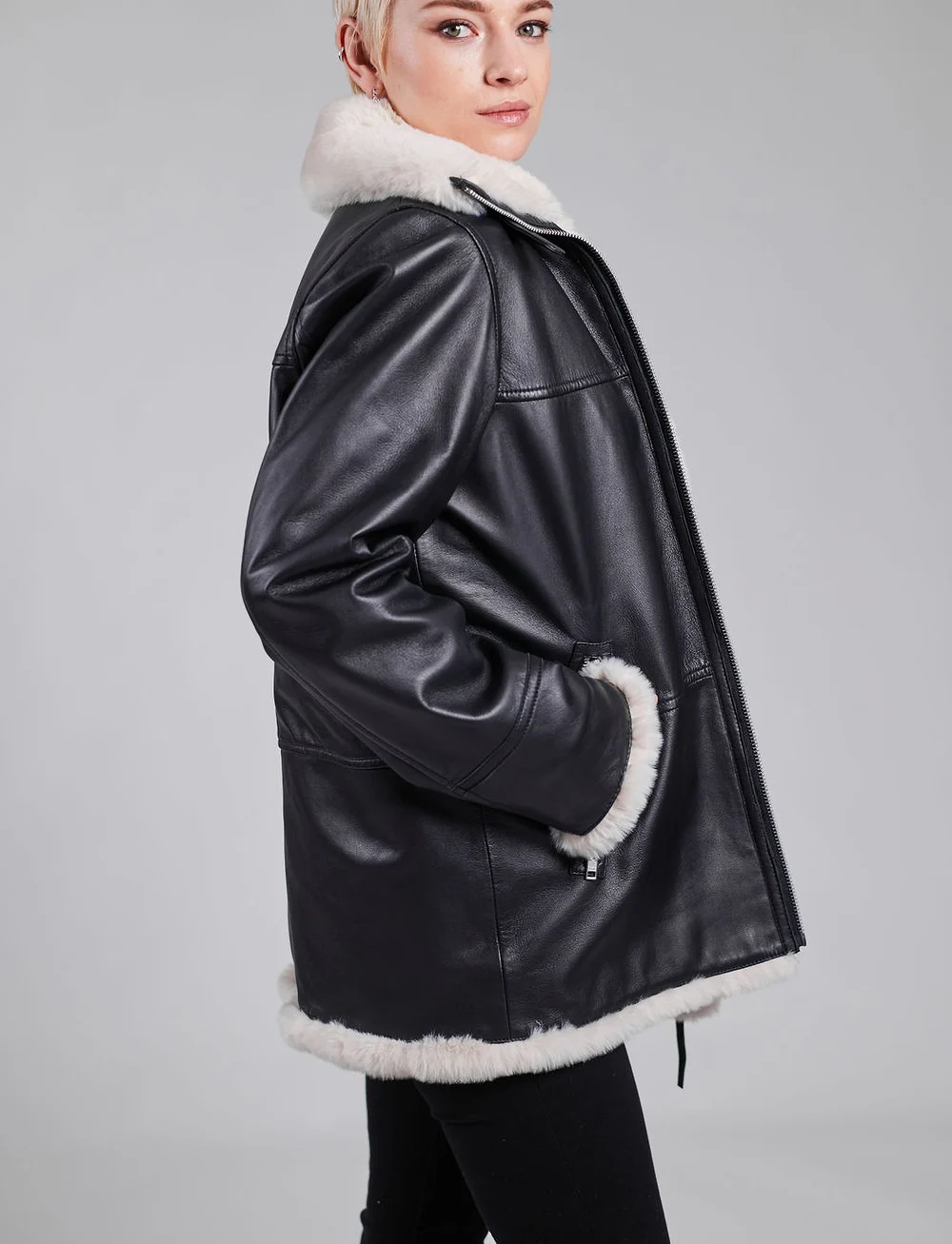 Jofama - Debbie Shearling Jacket - læderjakker - black - 5