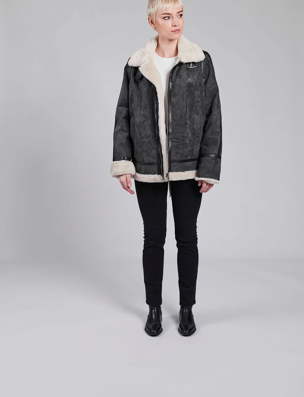 Jofama - Lydia Shearling Jacket - nahktagid - graphite - 0