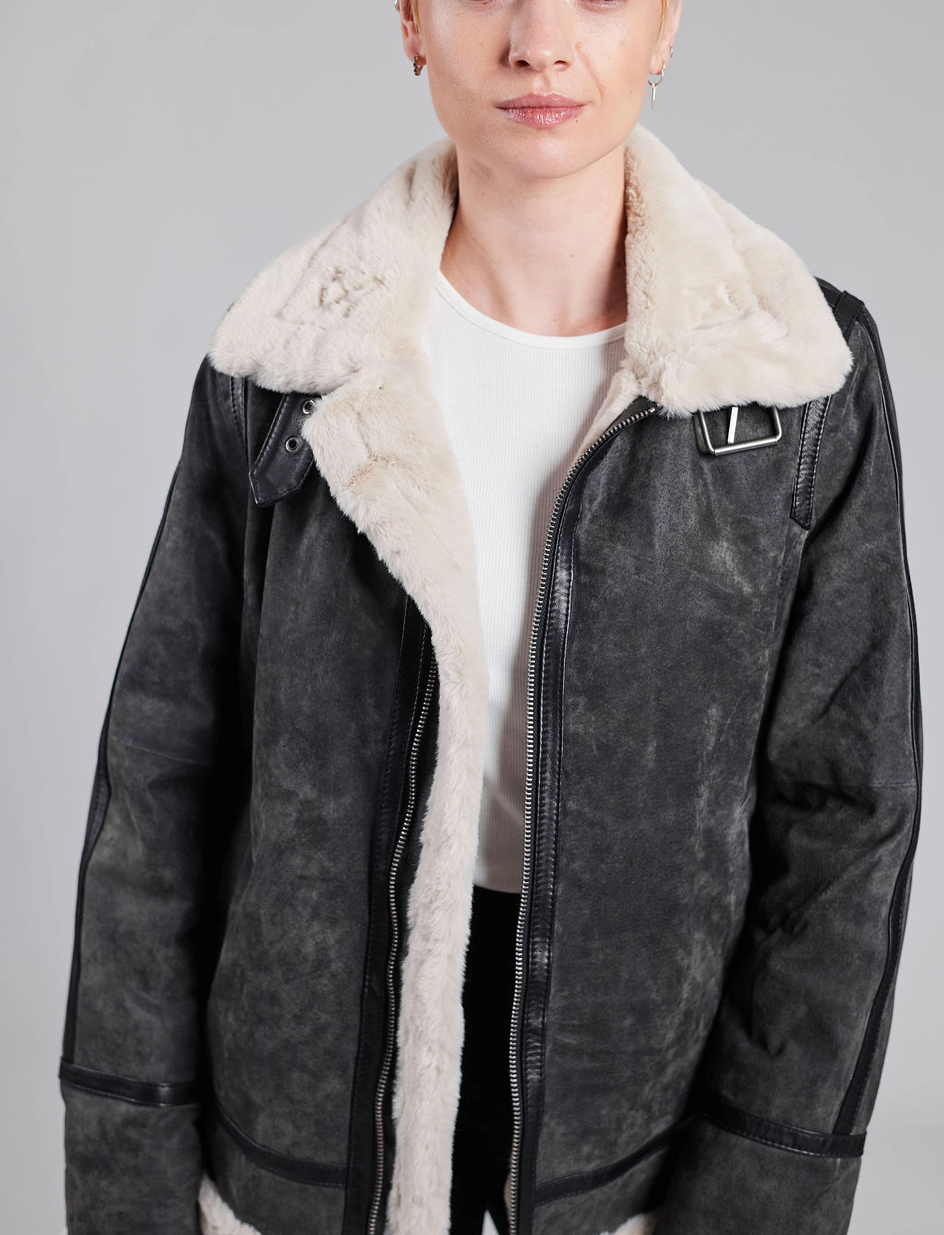 Jofama - Lydia Shearling Jacket - lederjacken - graphite - 4