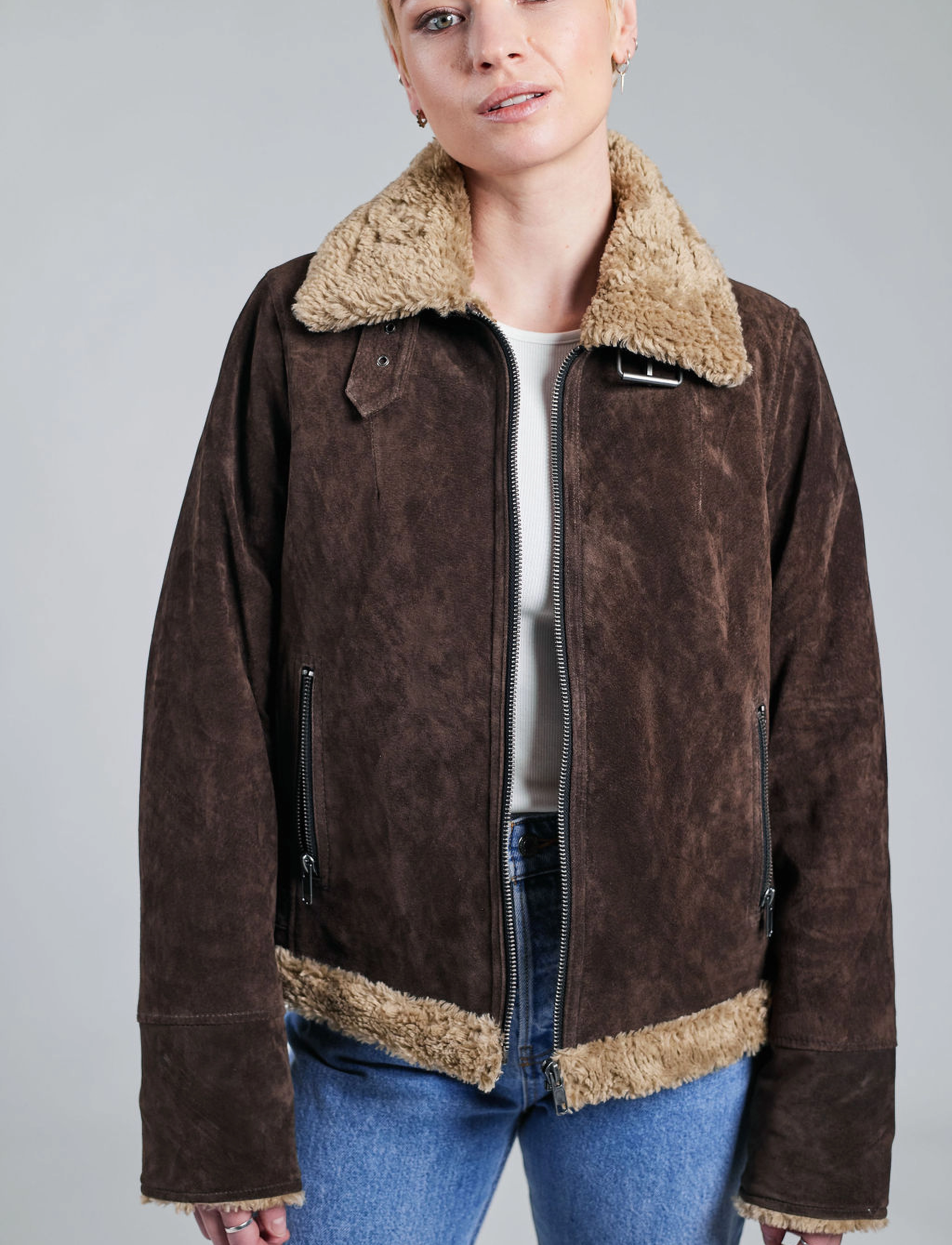 Jofama Ciara Suede Shearling Jacket, 34, Jackets, Braun - Leather, Frauen
