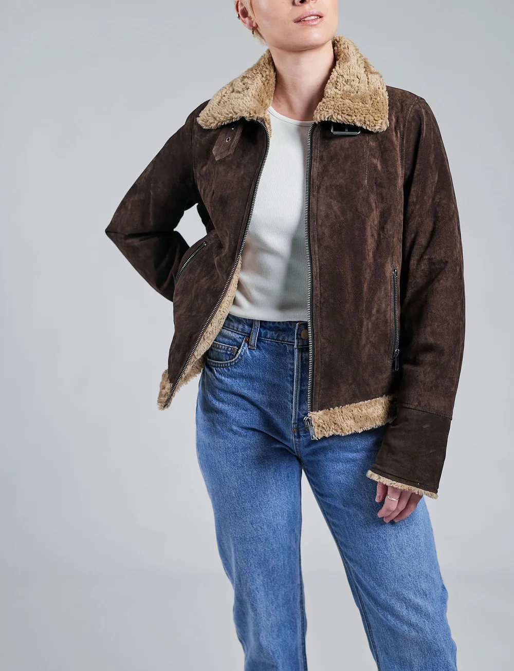 Jofama - Ciara Suede Shearling Jacket - kunstpelz - coffee - 4