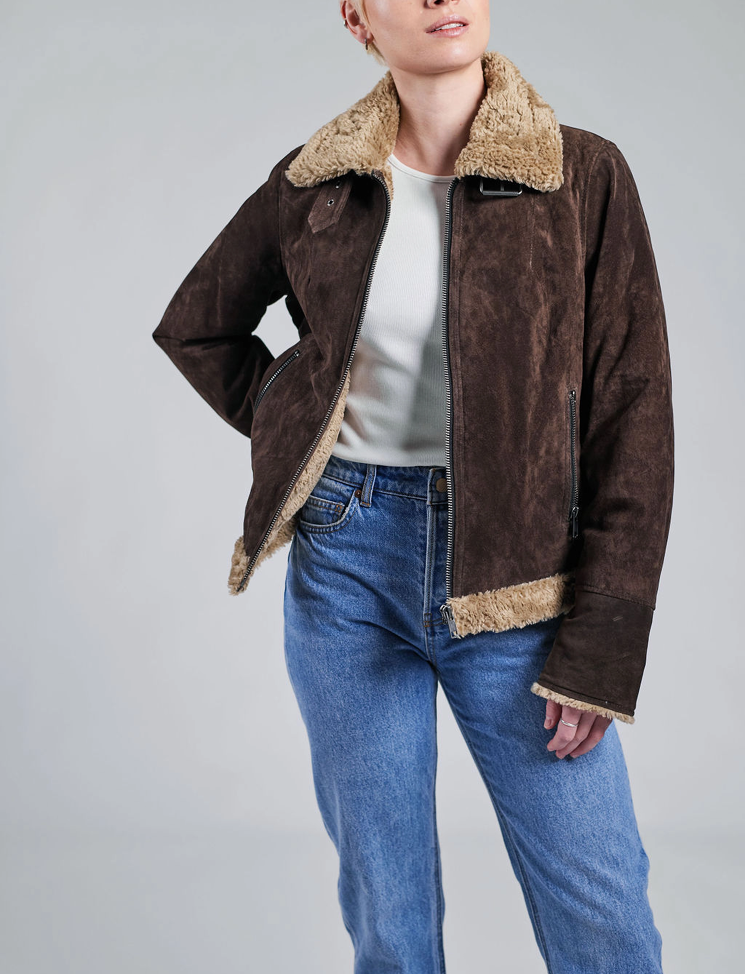 Jofama - Ciara Suede Shearling Jacket - faux fur - coffee - 4