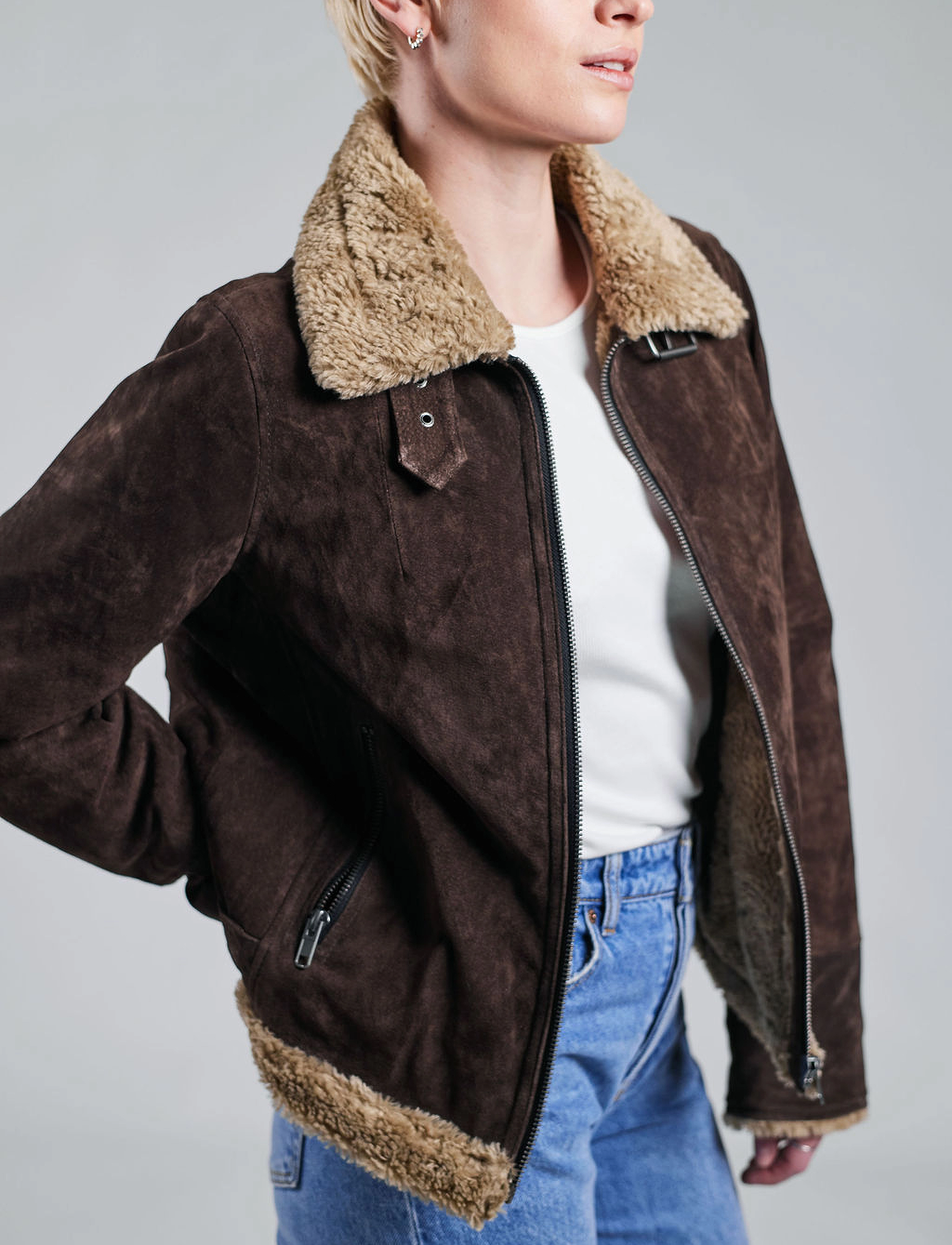 Jofama - Ciara Suede Shearling Jacket - faux fur - coffee - 5