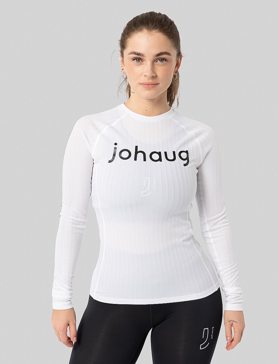 Johaug - Rib Tech Long Sleeve - aluskihina kantavad rõivad - white - 0