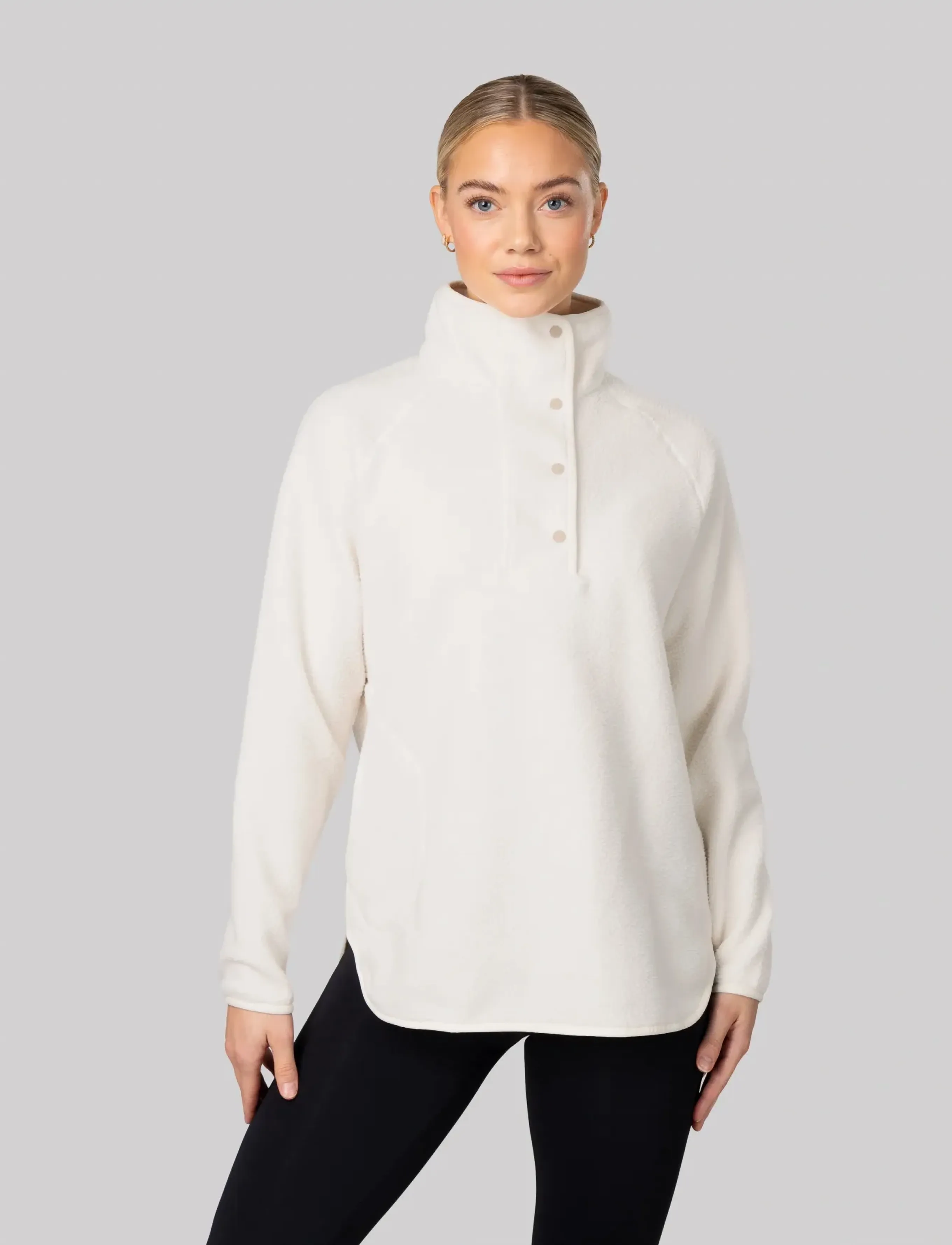 Johaug Fusion Pile Oversized Henley, Kvinder, Oversized Fleece Henley, Cream, Str: XL