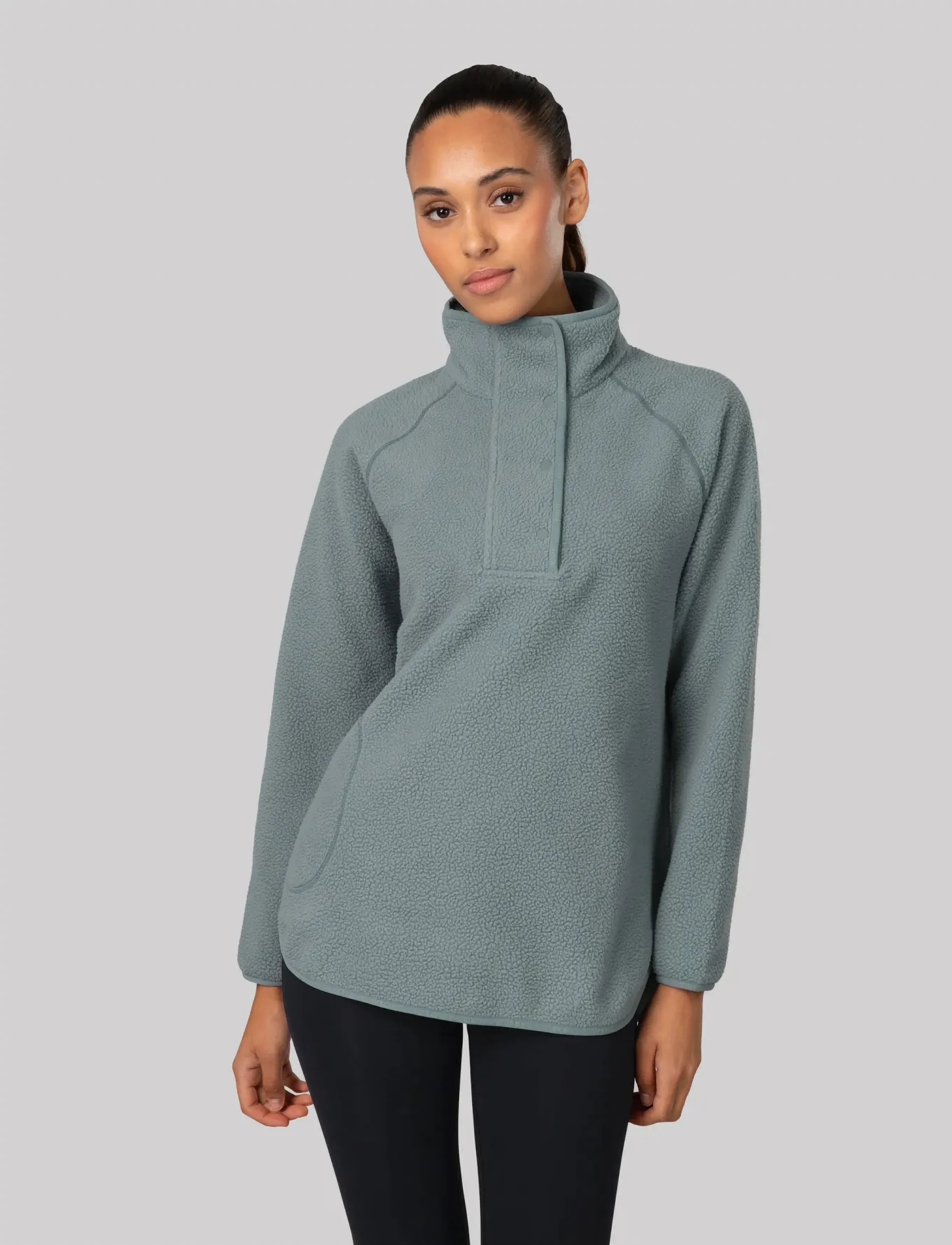 Johaug Fusion Pile Oversized Henley, Kvinder, Oversized Fleece Henley, Grøn, Str: S