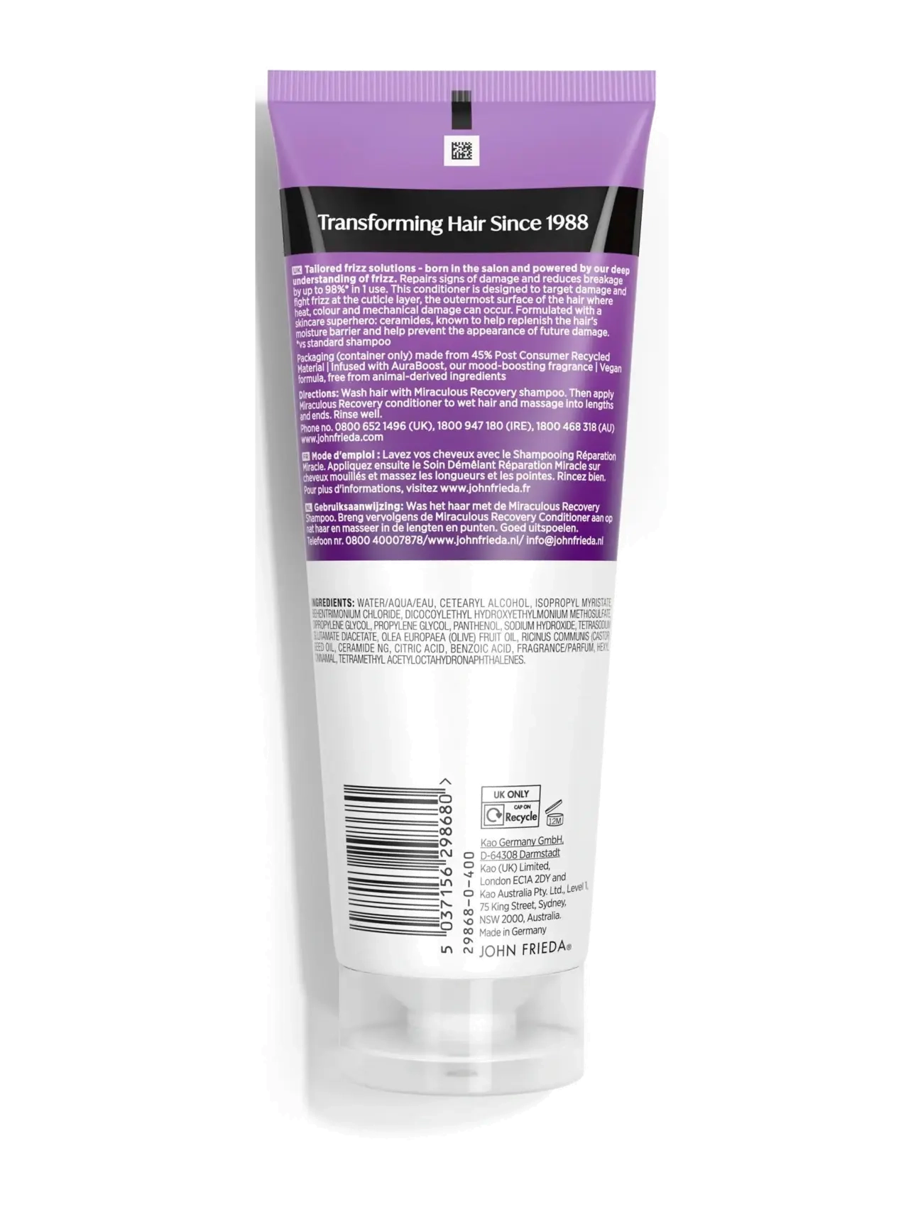 John Frieda - Frizz Ease Miraculous Recovery Conditioner 250 ml - hárnæring - clear - 1
