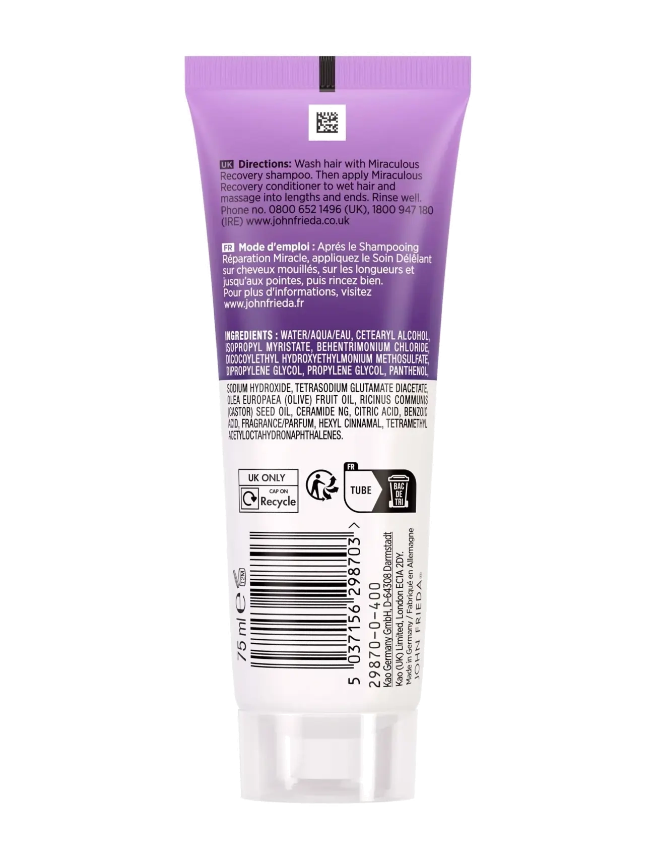 John Frieda - Frizz Ease Miraculous Recovery Conditioner 75 ml - hárnæring - clear - 1