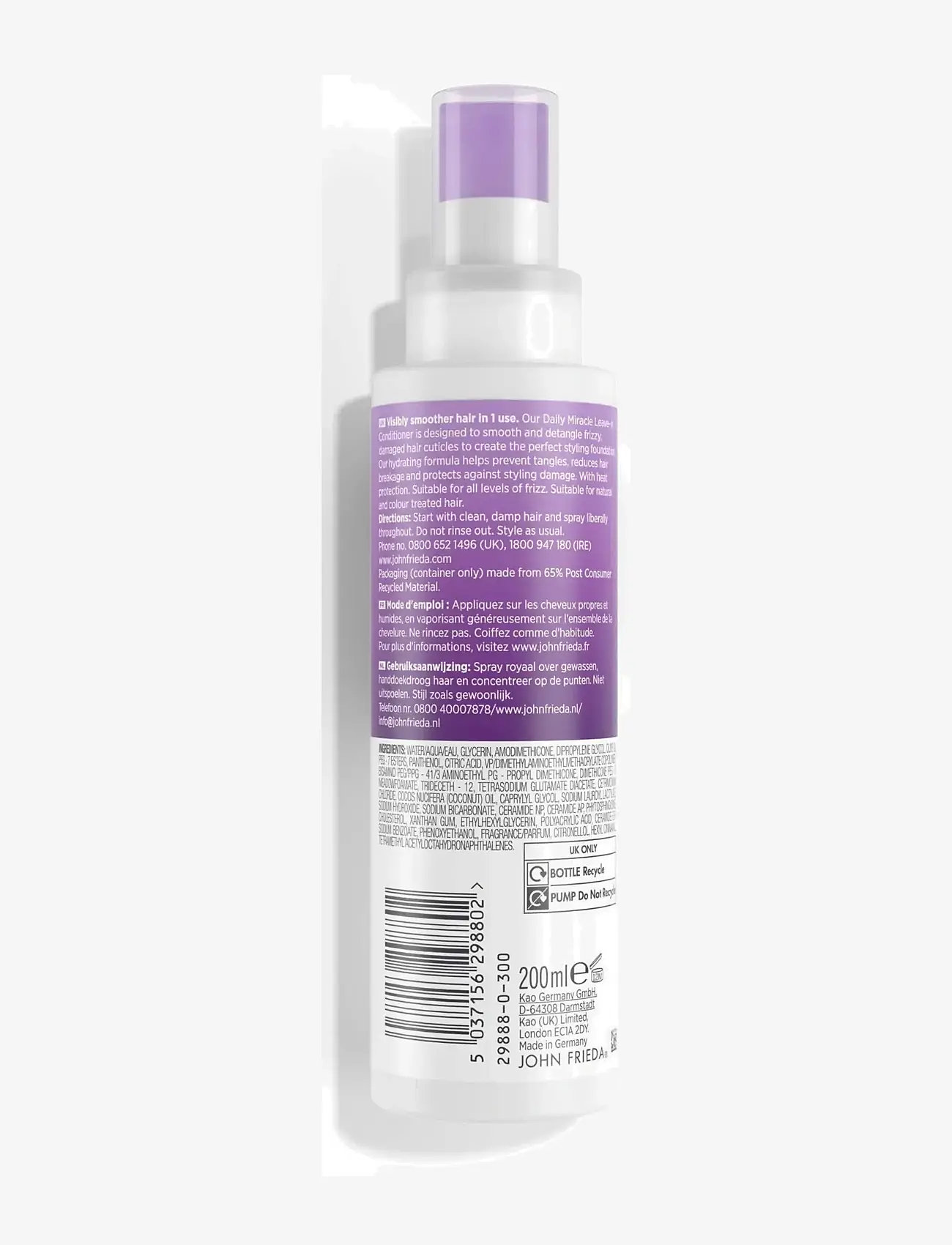 John Frieda - Frizz Ease Daily Miracle Leave-In Conditioner 200 ml - hårkure - clear - 1