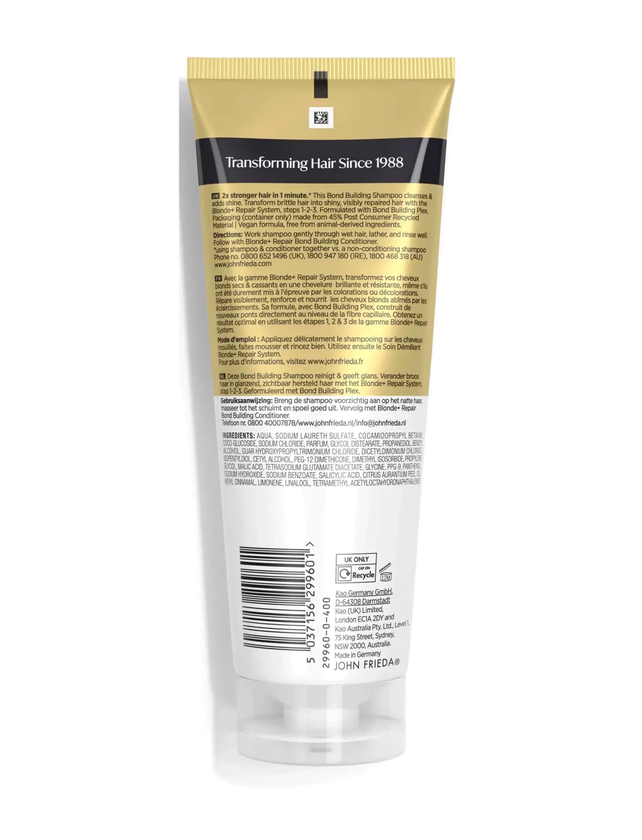 John Frieda - Blonde+ Repair System Bond Building Shampoo 250 ml - silvershampoo - clear - 1