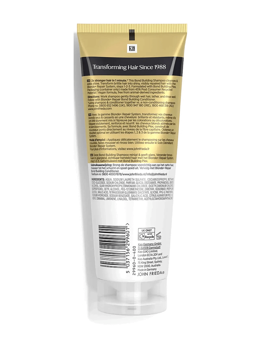 John Frieda - Blonde+ Repair System Bond Building Shampoo 250 ml - silvershampoo - clear - 1