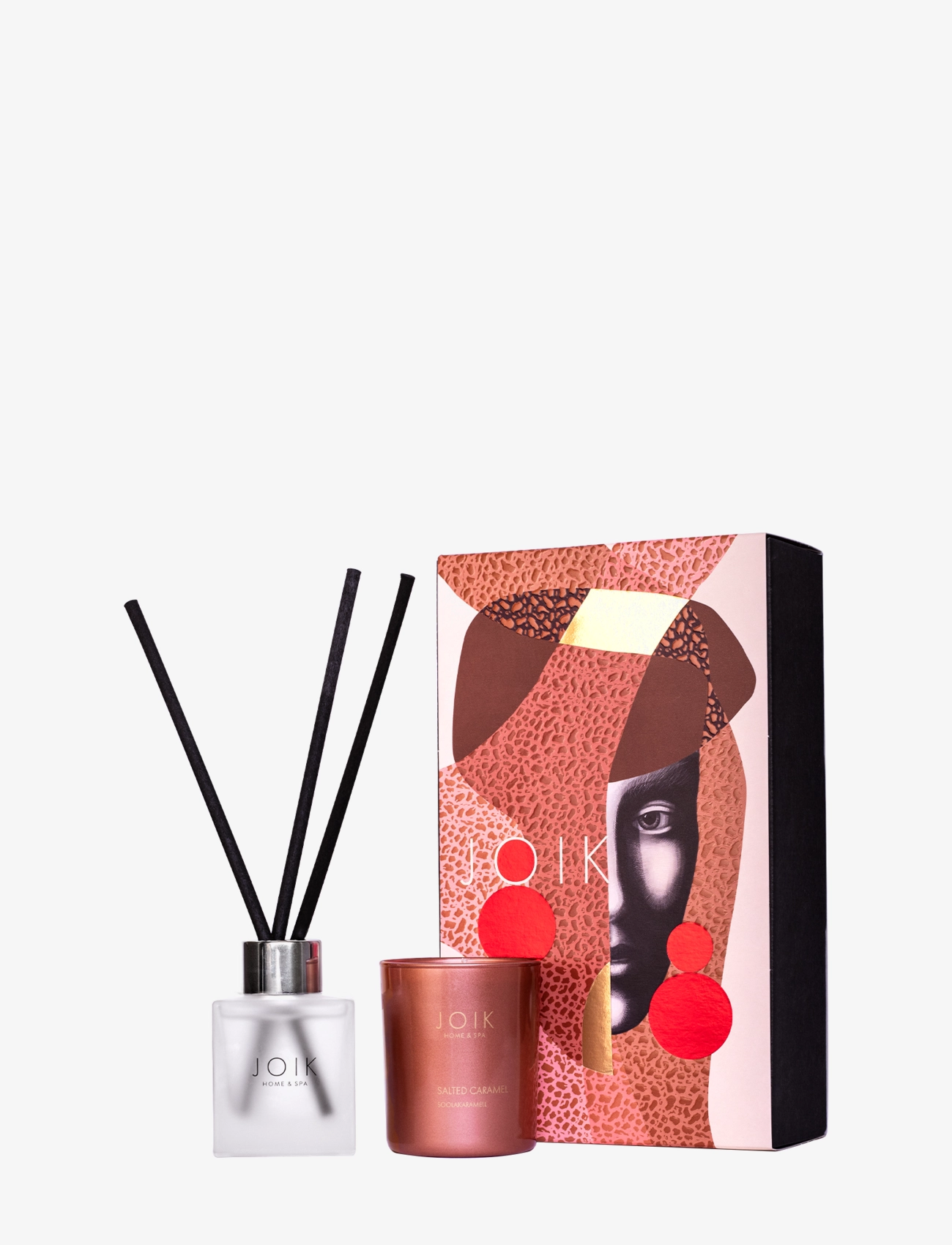 JOIK Glam gift box: Salted Caramel scented candle, Raspberry Bon Bon fragrance diffuser - NO COLOR