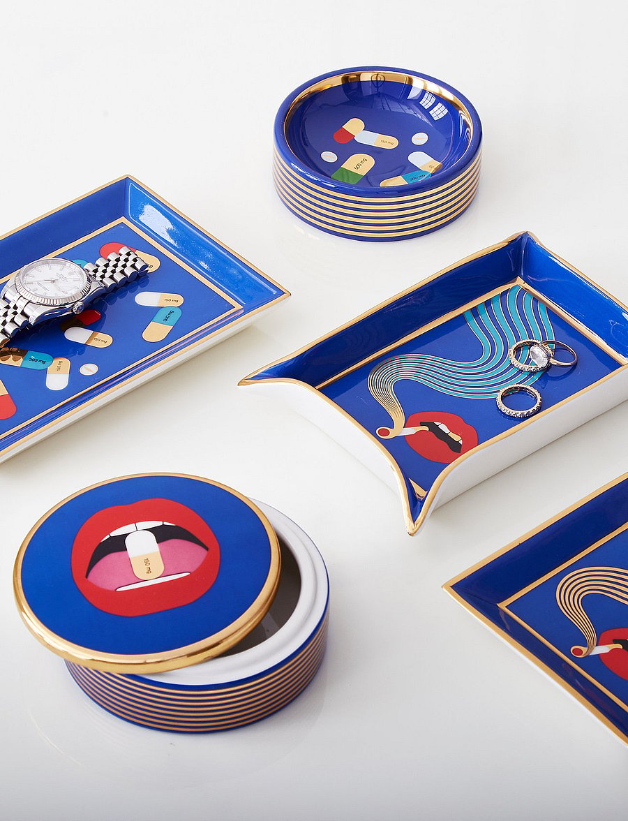 Jonathan Adler - Full Dose Rectangle Tray - tabletts - blue, red - 3
