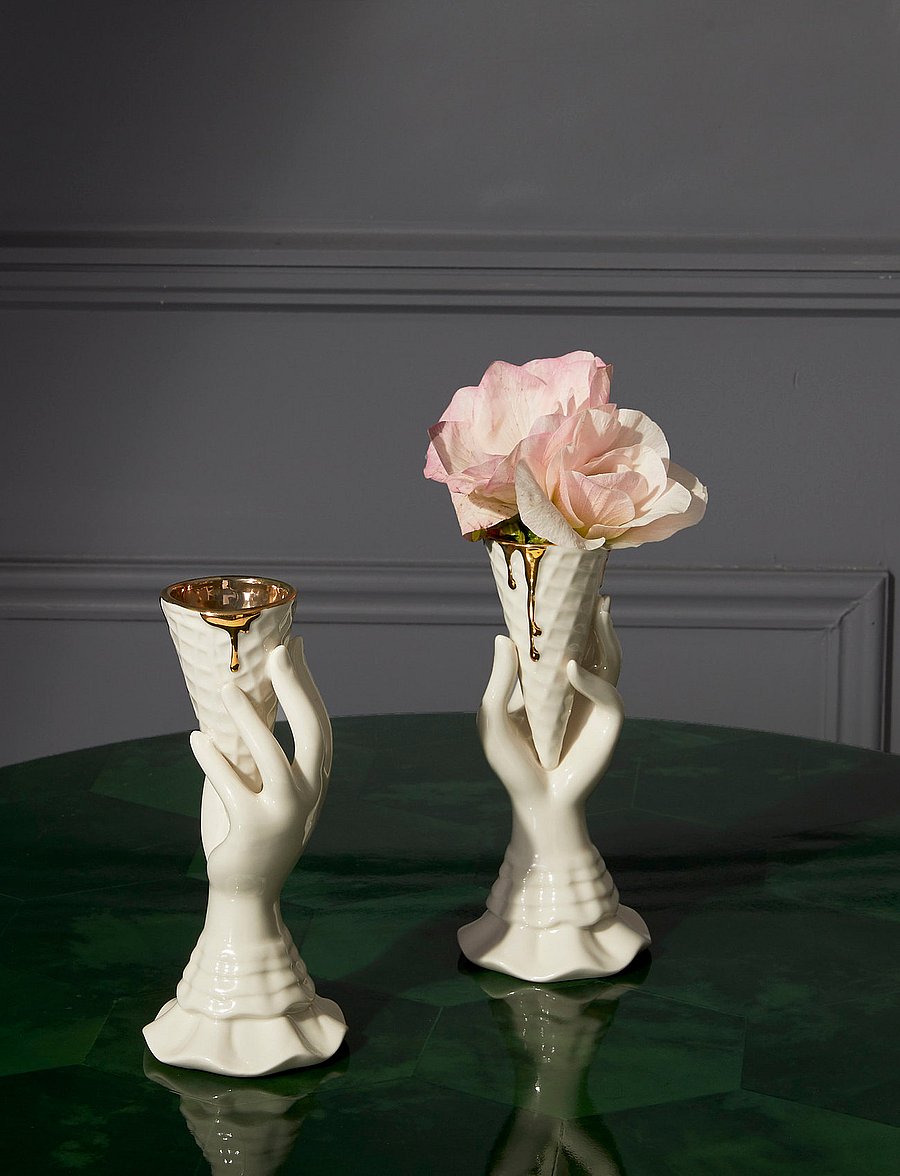 Jonathan Adler - Gilded Muse I-Scream Vase - vasen - white, gold - 0