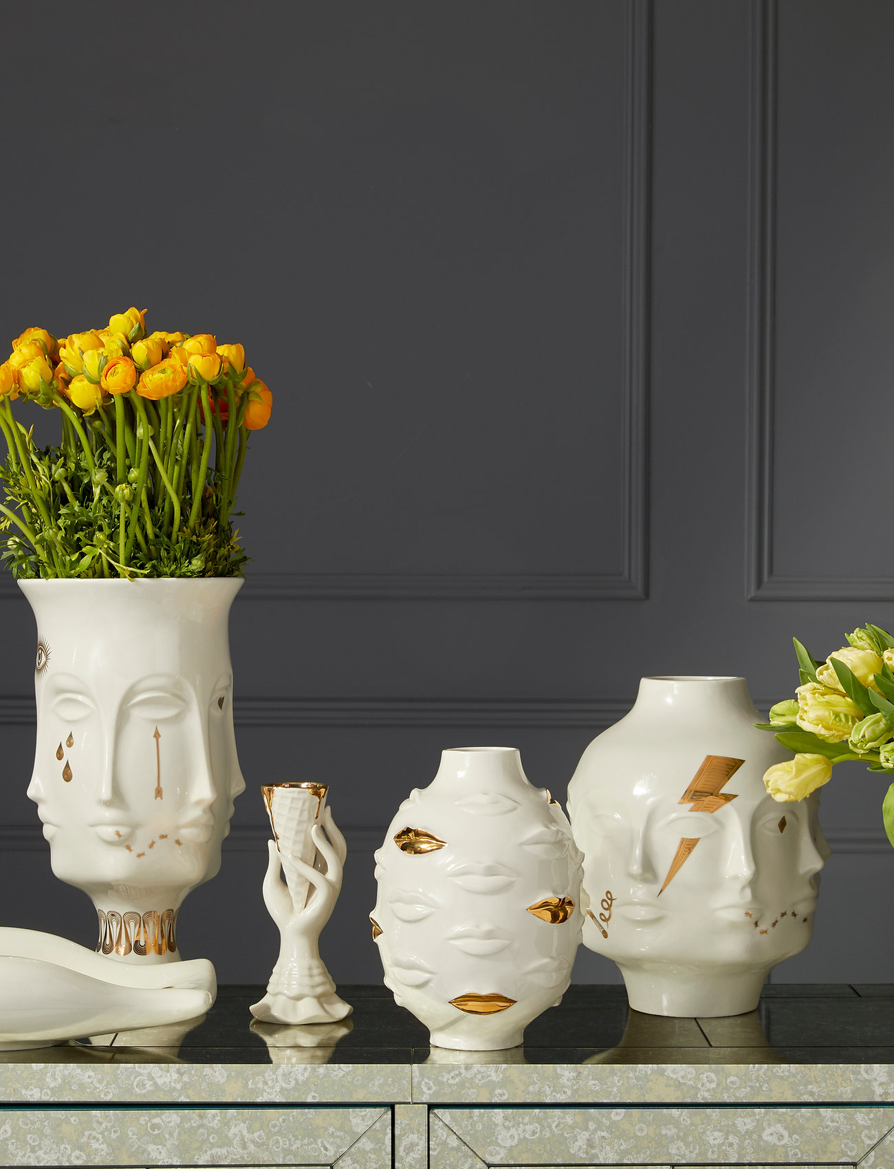 Jonathan Adler - Gilded Muse I-Scream Vase - maljakot - white, gold - 2