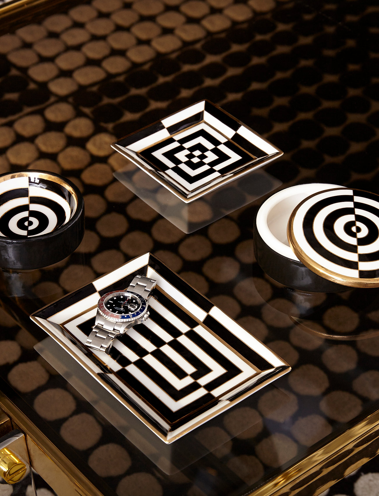 Jonathan Adler Op Art Rectangle Tray, 17.78X12.1X2.54 cm, Black, Dekoration > Dekorative Fade, Unisex