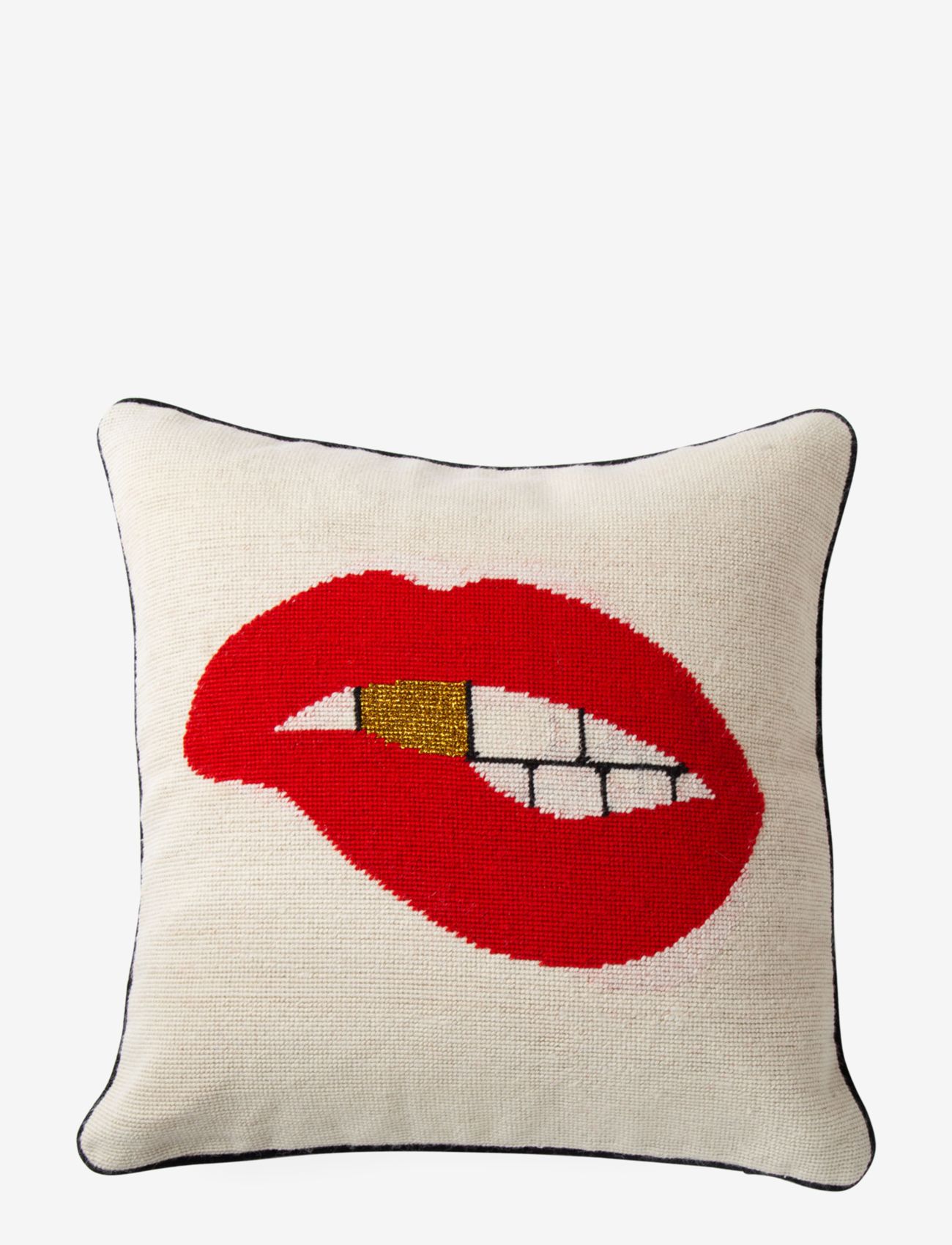 Jonathan Adler Pude Med Bidte Læber, 45X45 cm, Cream, Puder & Tæpper > Puder, Unisex