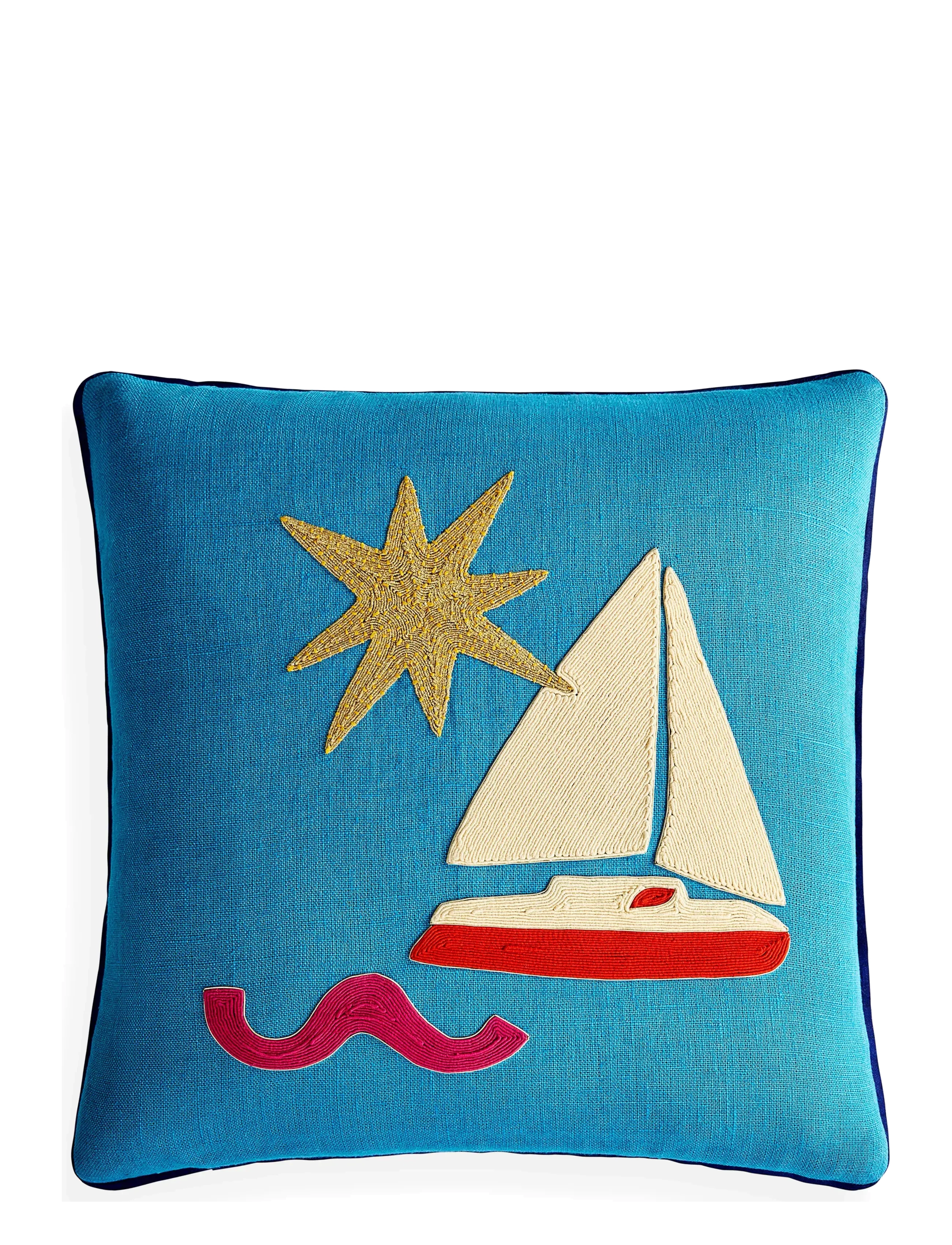 Jonathan Adler Uk Kit Playa Corded Pillow Sailboat, Pudder, Blå, Str: ONE SIZE
