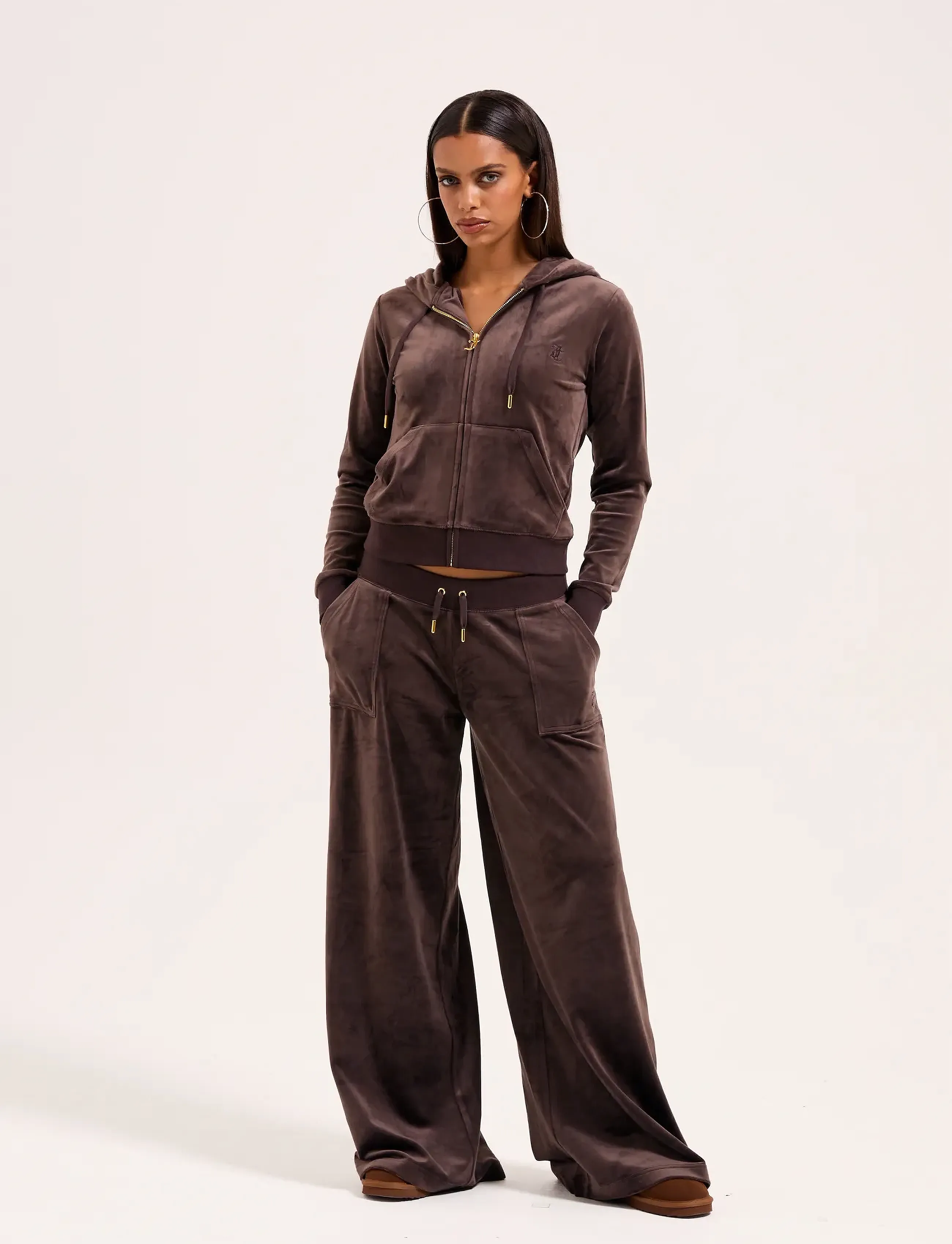 Juicy Couture Yuka Wide Leg Trackpant Gold, XXS, Brown, Bukser > Brede Ben, Dame