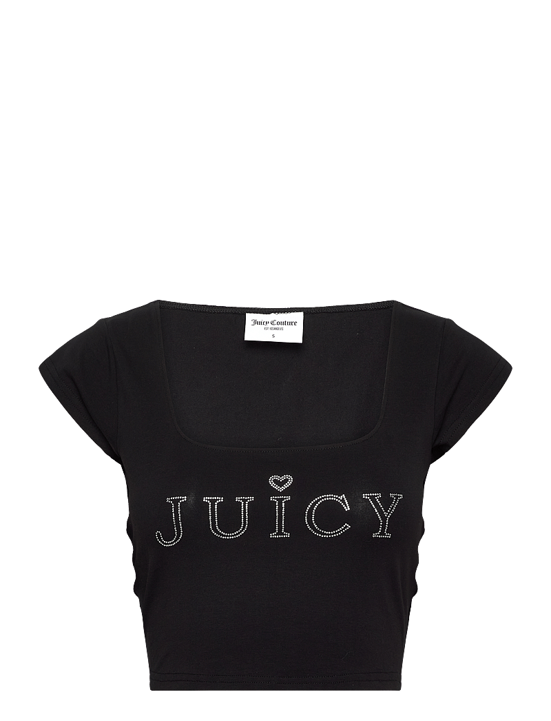 Juicy Couture - REGAL SQUARE NECK CROPPED TEE - crop tops - black - 1