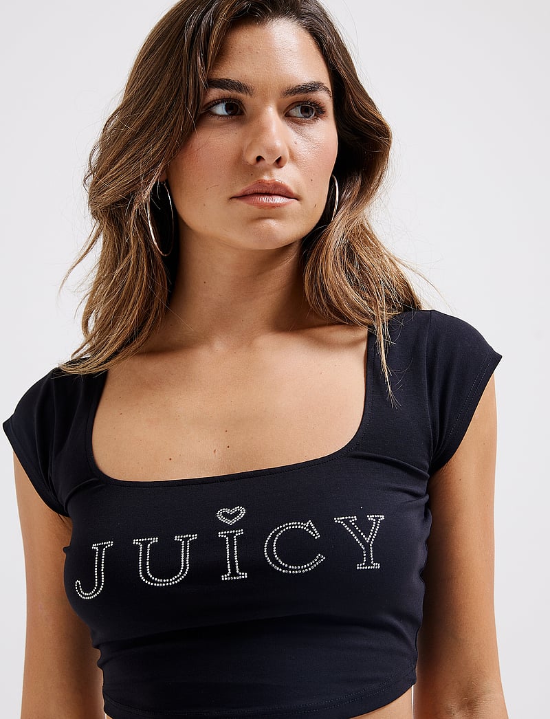 Juicy Couture - REGAL SQUARE NECK CROPPED TEE - crop tops - black - 3