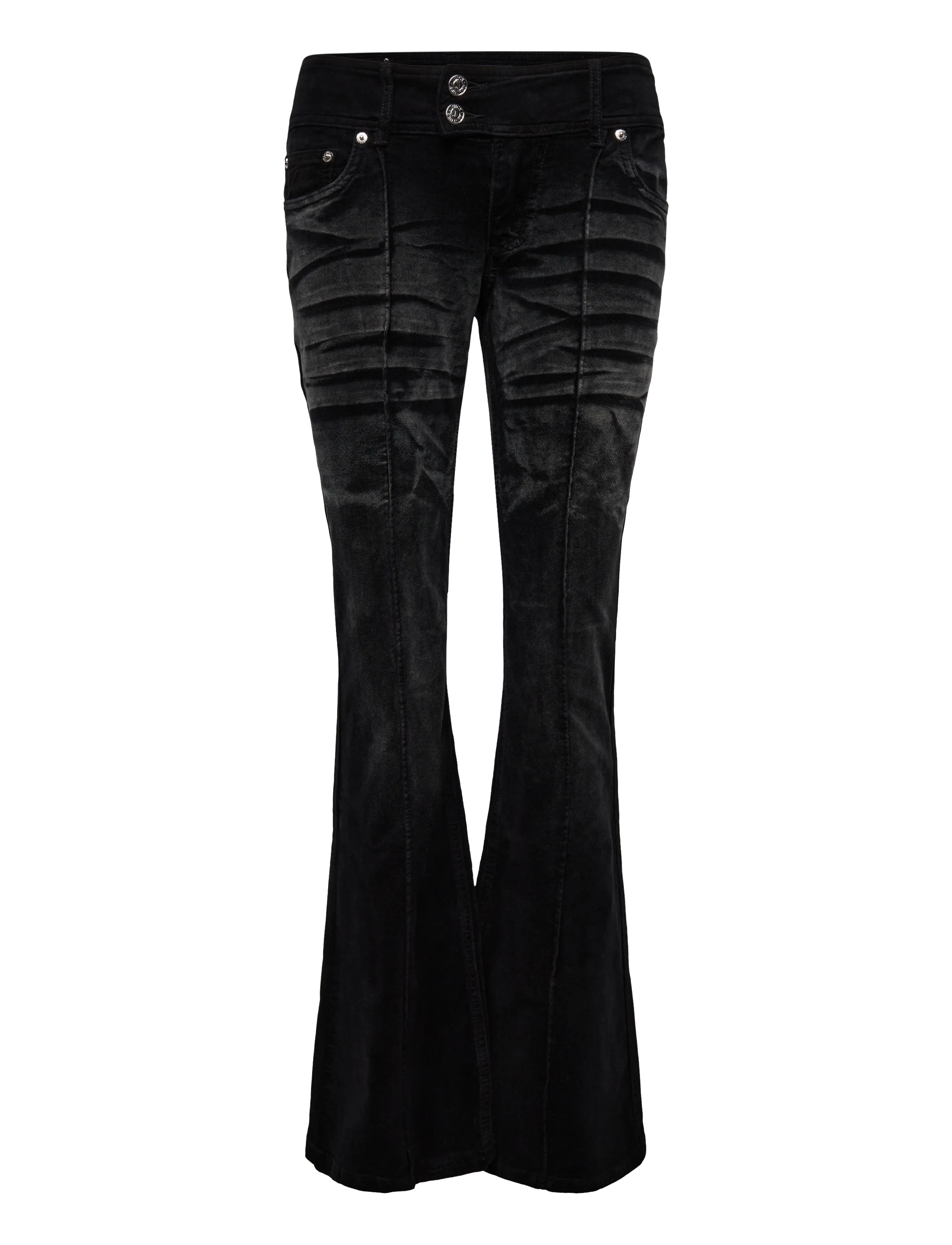 Juicy Couture CREST VELOUR DENIM LOW RISE FLARE - Püksid - WASHED BLACK DENIM / black