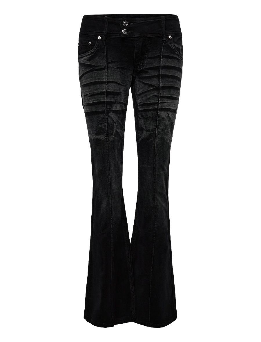 Juicy Couture - CREST VELOUR DENIM LOW RISE FLARE - alt laiad püksid - washed black denim - 0