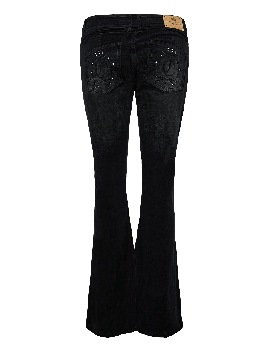 Juicy Couture - CREST VELOUR DENIM LOW RISE FLARE - alt laiad püksid - washed black denim - 1