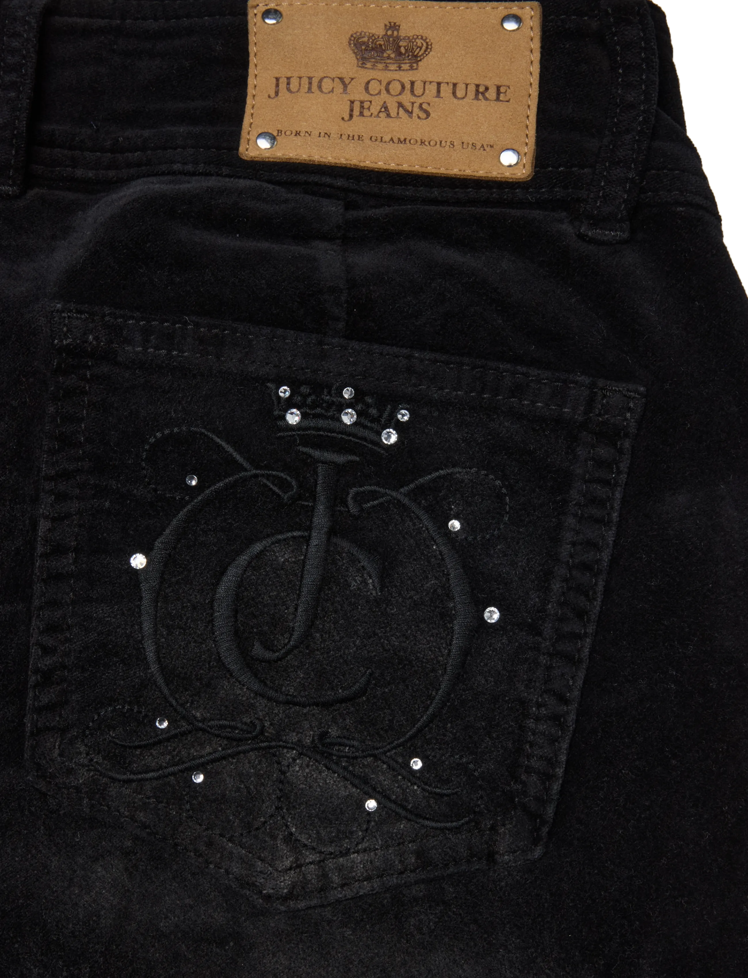 Juicy Couture - CREST VELOUR DENIM LOW RISE FLARE - alt laiad püksid - washed black denim - 4