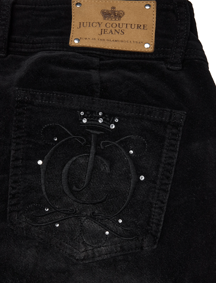 Juicy Couture - CREST VELOUR DENIM LOW RISE FLARE - alt laiad püksid - washed black denim - 4