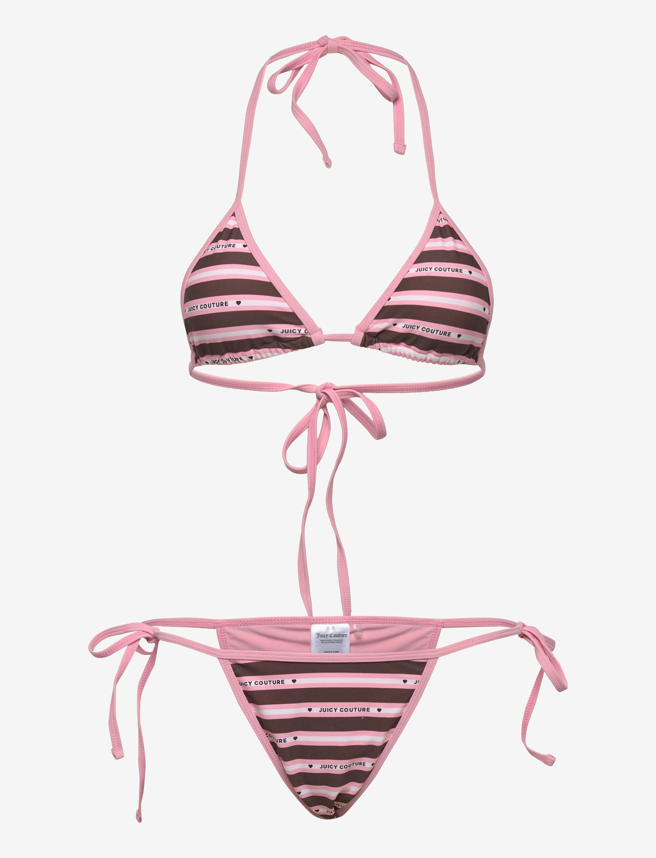 Juicy Couture - HERITAGE TOWELLING FRILLY BIKINI - side tie bikinier - brown pink stripe - 1