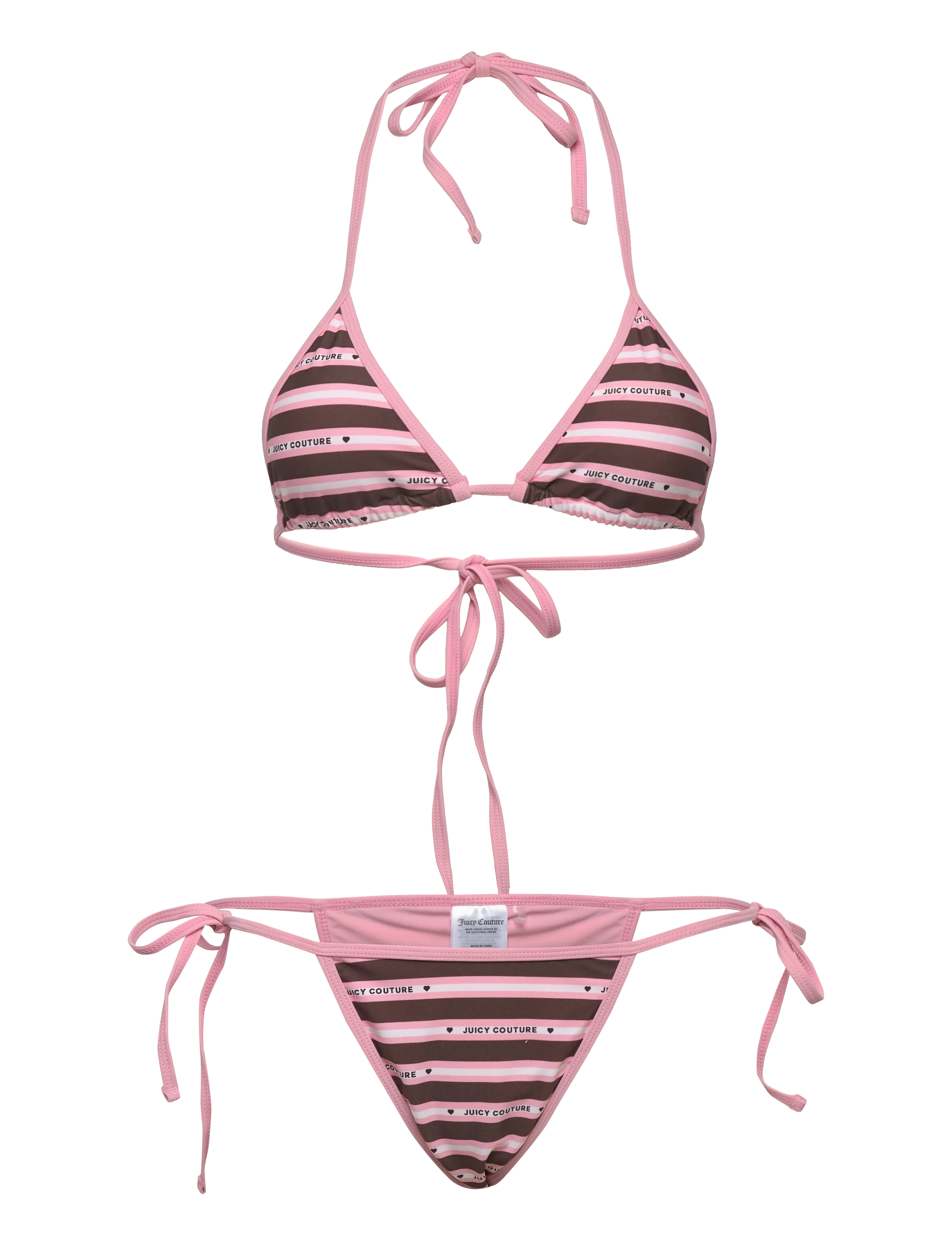 Juicy Couture HERITAGE TOWELLING FRILLY BIKINI - Bikinisets - BROWN PINK STRIPE / pink/rose
