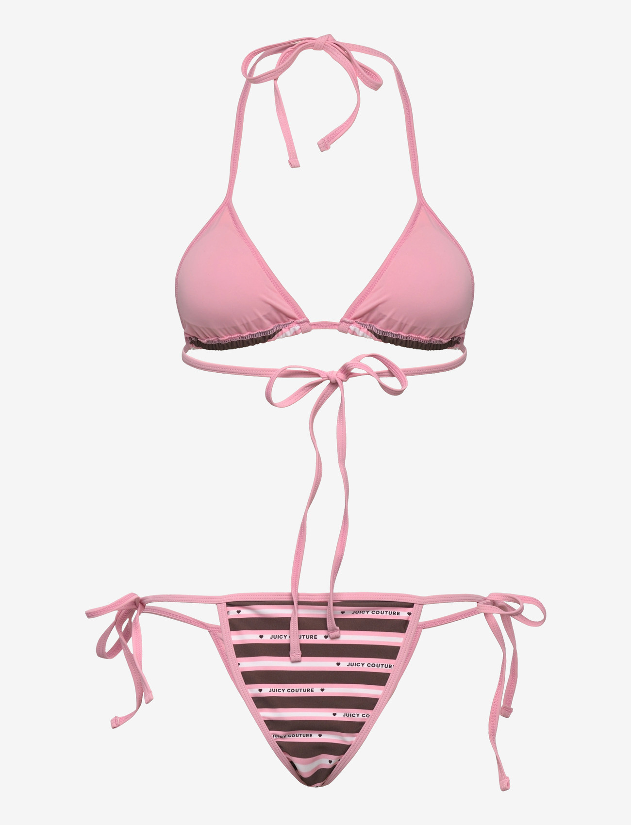 Juicy Couture - HERITAGE TOWELLING FRILLY BIKINI - side tie bikinier - brown pink stripe - 2