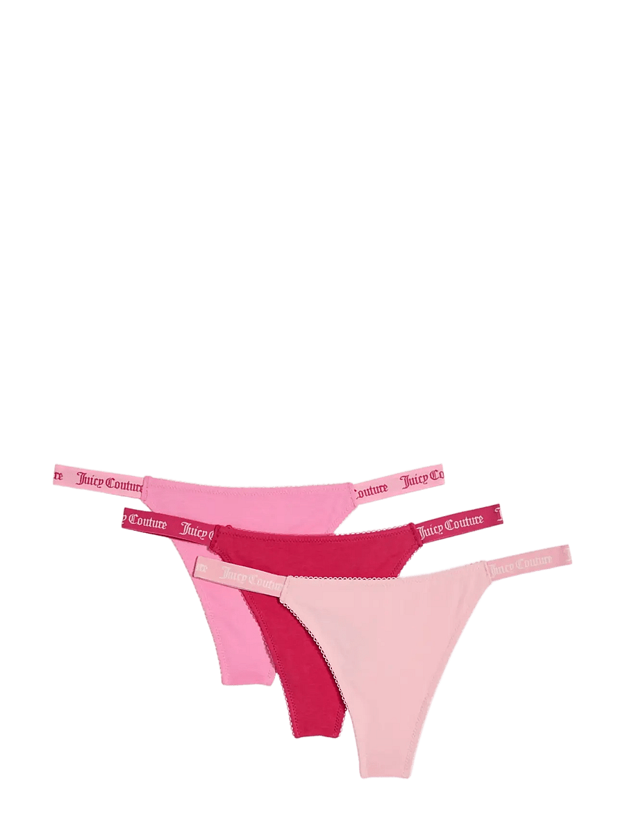 Juicy Couture - 3 PK DEMI FEMME COTTON SCALLOPED THONG - stringid - multi : wild orchid, persian red, juicy - 0